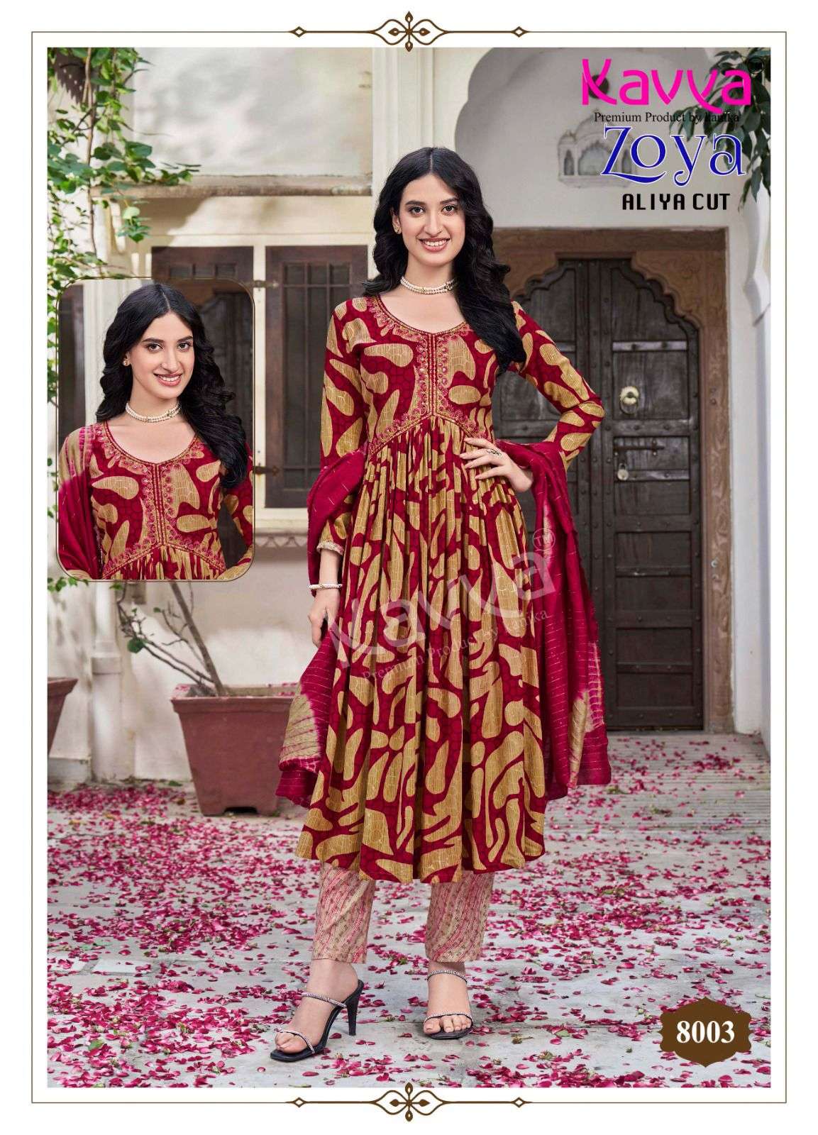 KAVYA ZOYA VOL 8 ALIYA CUT PAATERN FANCY KURTI COMO SET 