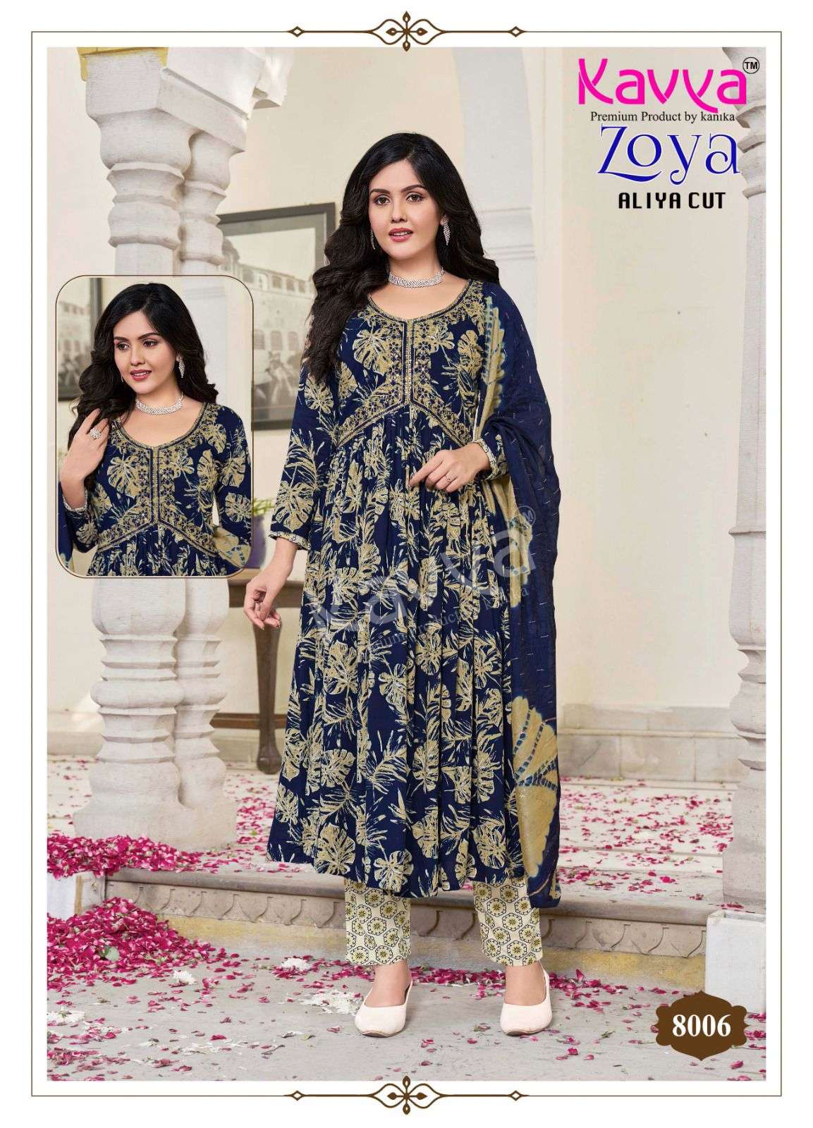 KAVYA ZOYA VOL 8 ALIYA CUT PAATERN FANCY KURTI COMO SET 