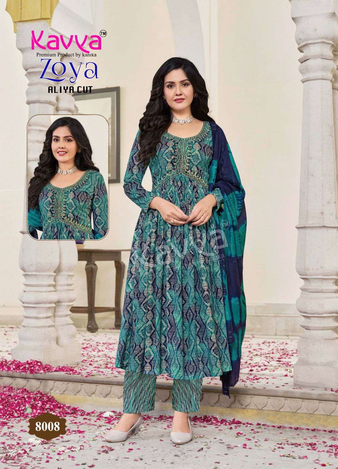 KAVYA ZOYA VOL 8 ALIYA CUT PAATERN FANCY KURTI COMO SET 