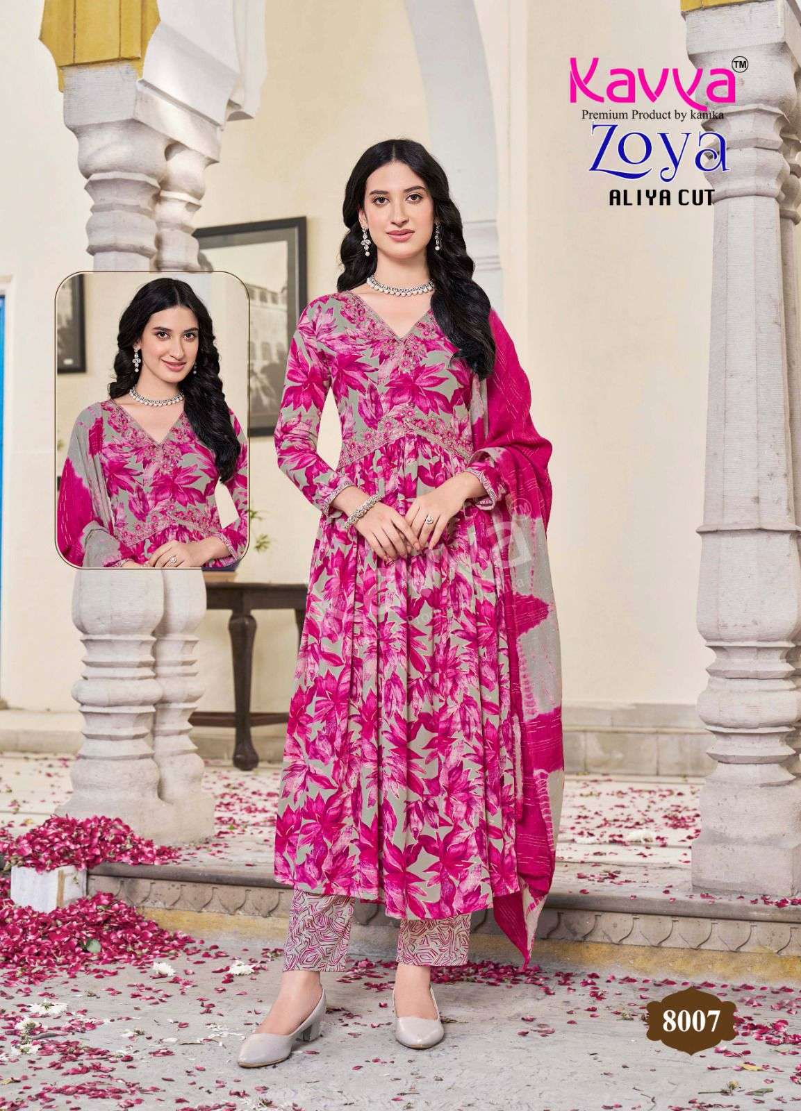 KAVYA ZOYA VOL 8 ALIYA CUT PAATERN FANCY KURTI COMO SET 
