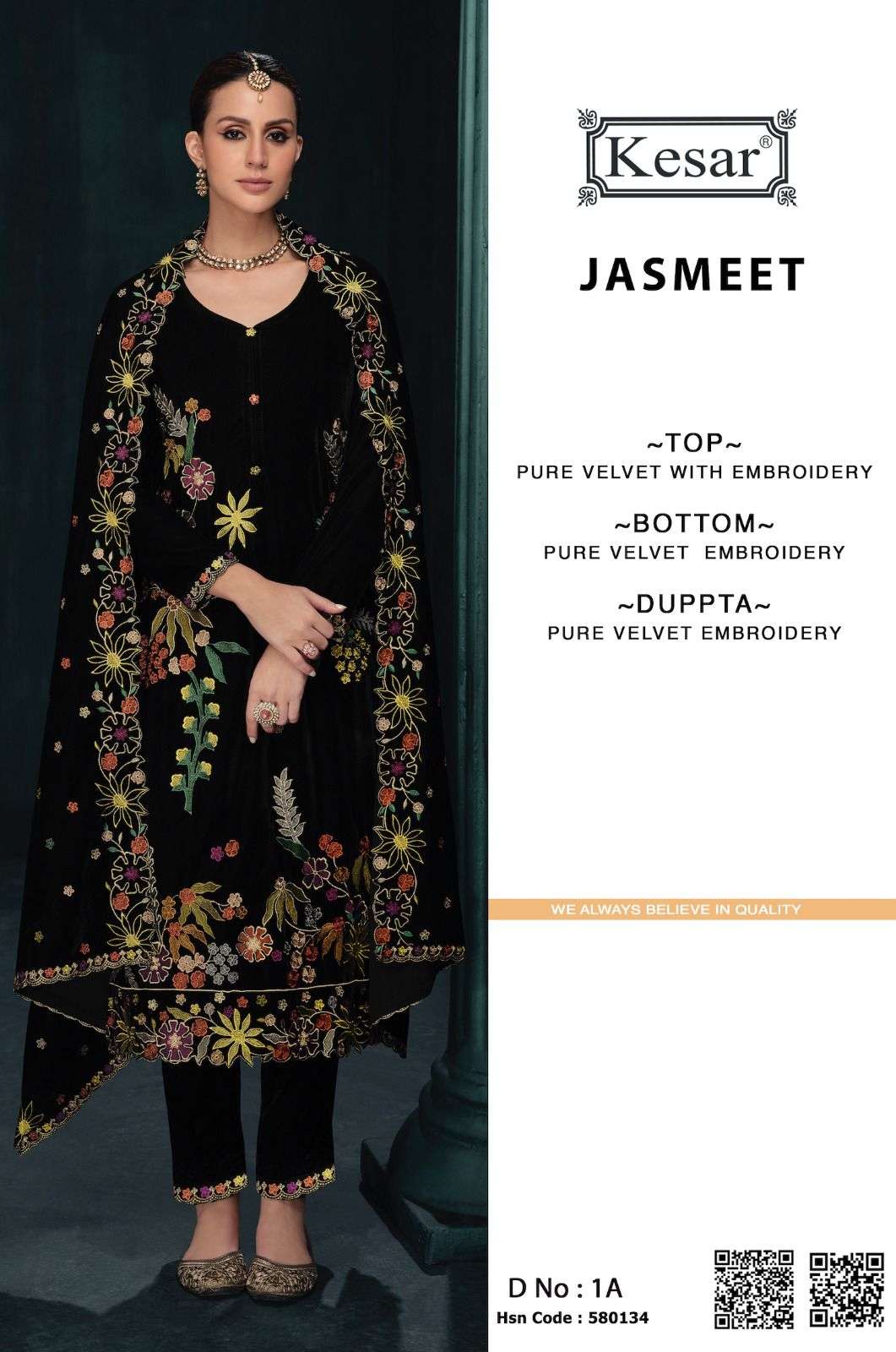 KESAR JASMEET VELVET WITH HEAVY EMBROIDERY DESIGNER SUIT
