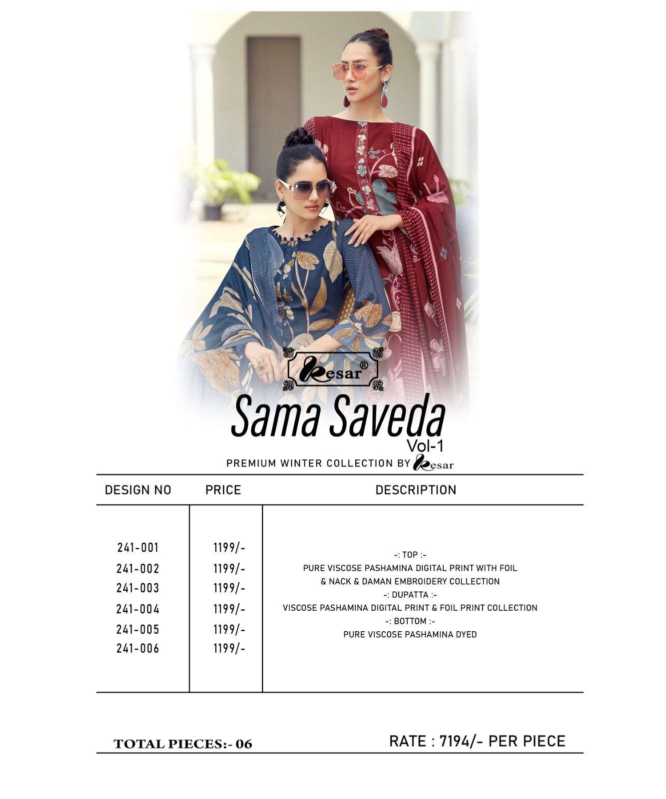  KESAR SAMA SAVEDA VOL 1 PASHMINA DIGITAL PRINT WITH FANCY WORK SUIT