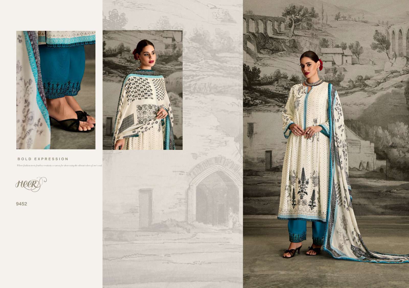 KIMORA HEER ISHQA MUSLIN DIGITAL PRINT WITH EMBROIDERY DESIGNER SUIT