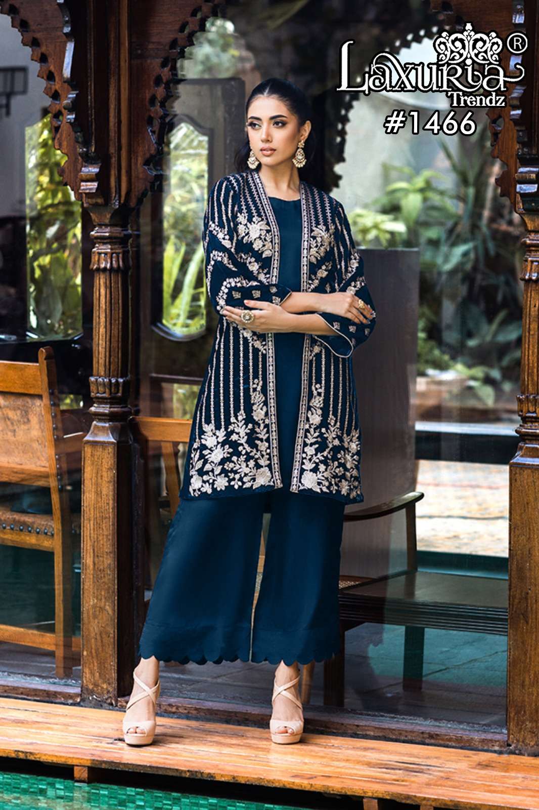 LAXURIA TRENDZ  D NO 1466  VELVET WITH BEAUTIFUL DESIGNER TOP WITH BOTTOM SET