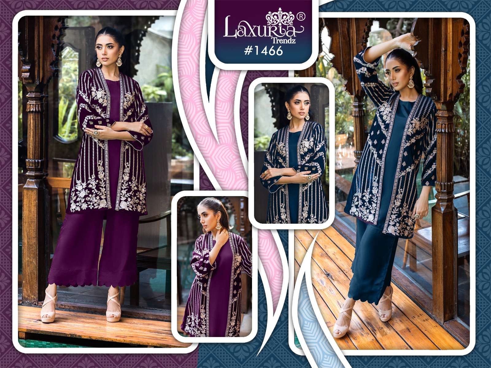 LAXURIA TRENDZ  D NO 1466  VELVET WITH BEAUTIFUL DESIGNER TOP WITH BOTTOM SET