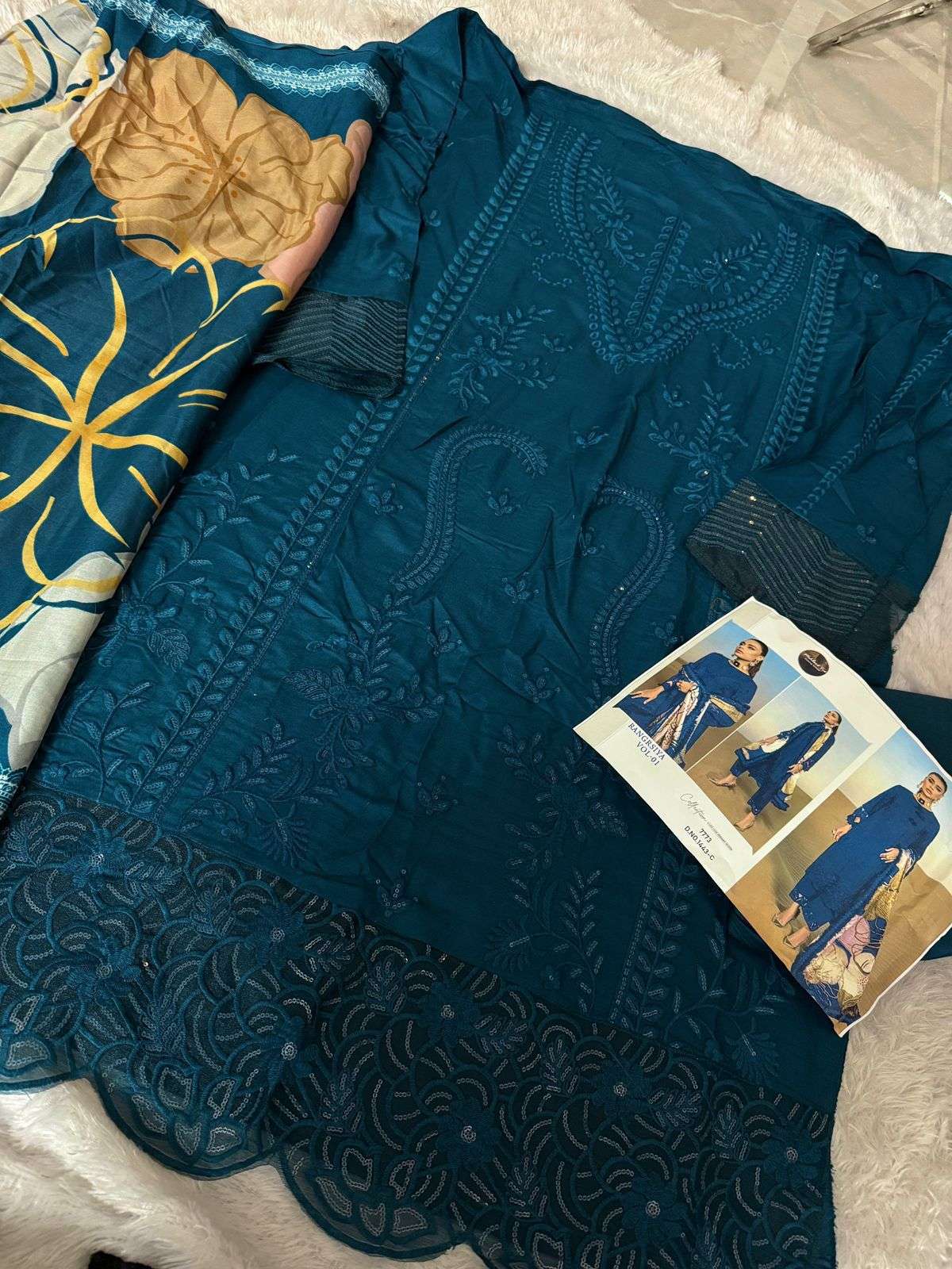 MEHBOOB TEX DESIGN NO - 1443 ABCD RAYON COTTON HEAVY EMBROIDERED PARTY WEAR SALWAR SUIT