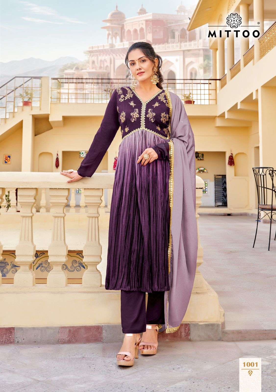 MITTOO KALIKA SHADED FABRIC FANCY ALIYA CUT PATTERN KURTI COMBO SET 