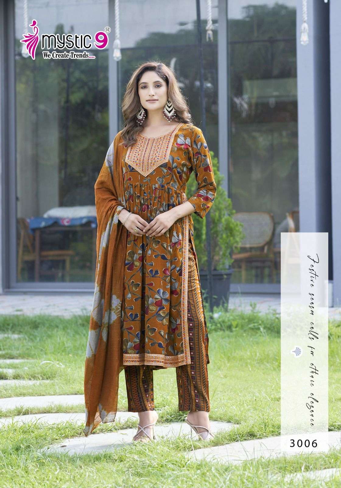 MYSTIC 9 BLACK BEAUTY VOL 3 NAIRA CUT PATTERN FANCY KURTI COMBO SET 