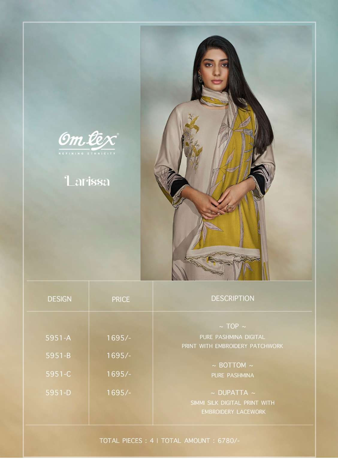 OMTEX LARISSA PASHMINA DIGITAL PRINT WITH FANCY WORK SUIT