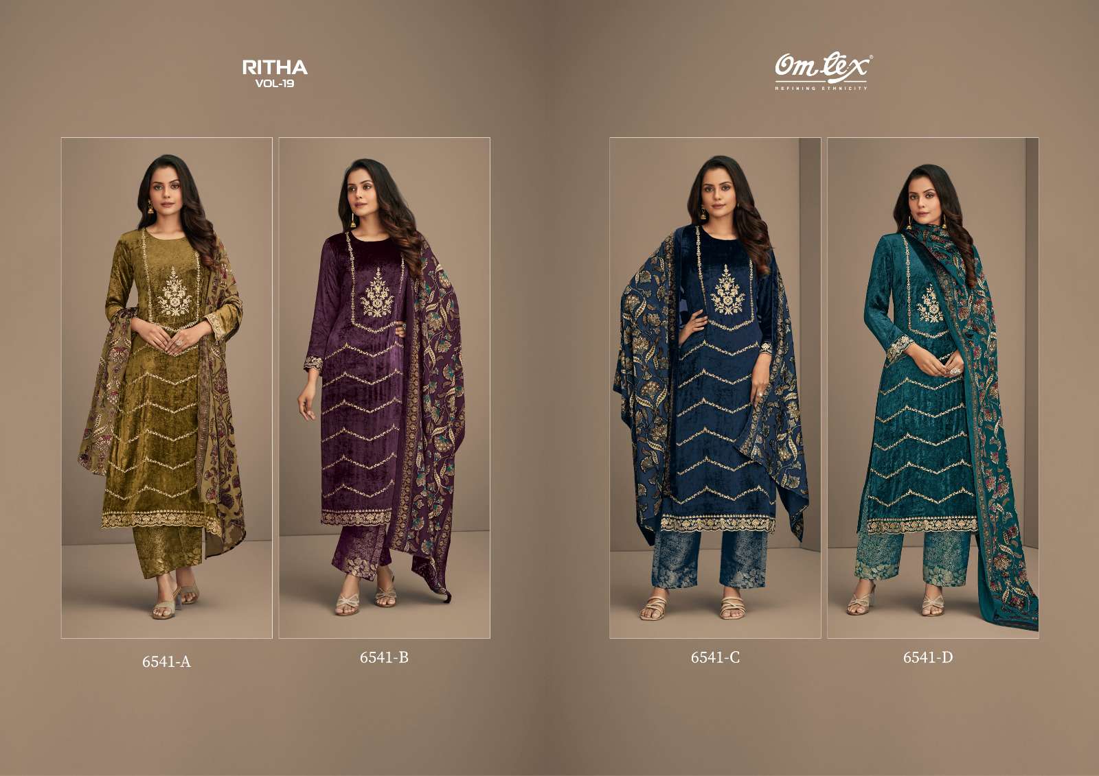 OMTEX RITHA VOL 19 VELVET WITH HEAVY EMBROIDERY DESIGNER SUIT