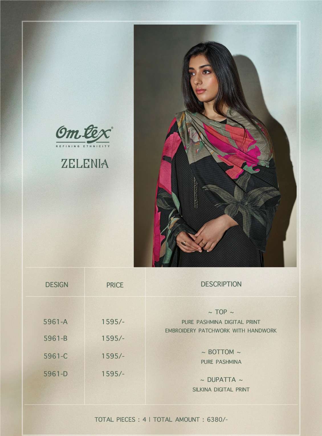 OMTEX ZELENIA PASHMINA DIGITAL PRINT WITH FANCY WORK SUIT