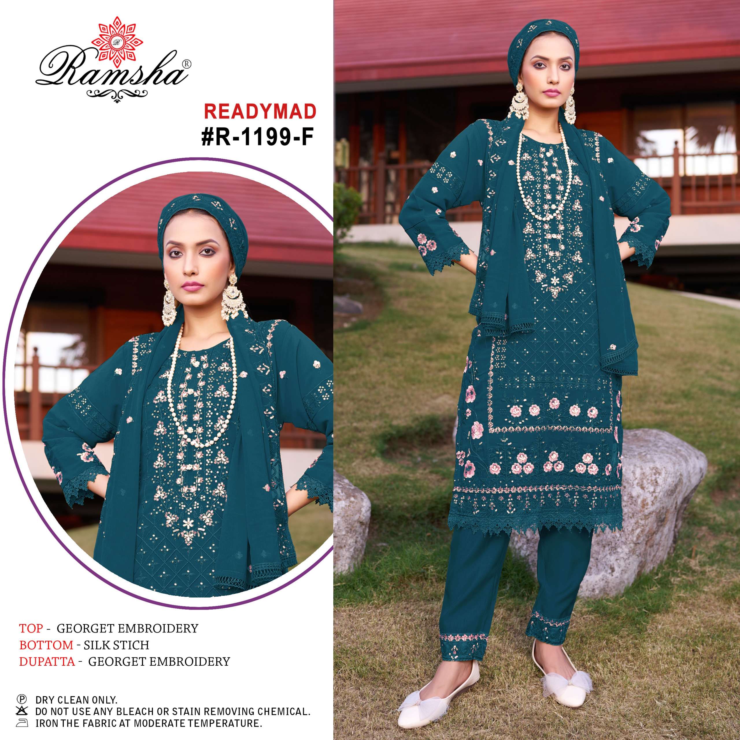 RAMSHA R 1199 EFGH GEORGETTE HEAVY EMBROIDERY DESIGNER SUIT