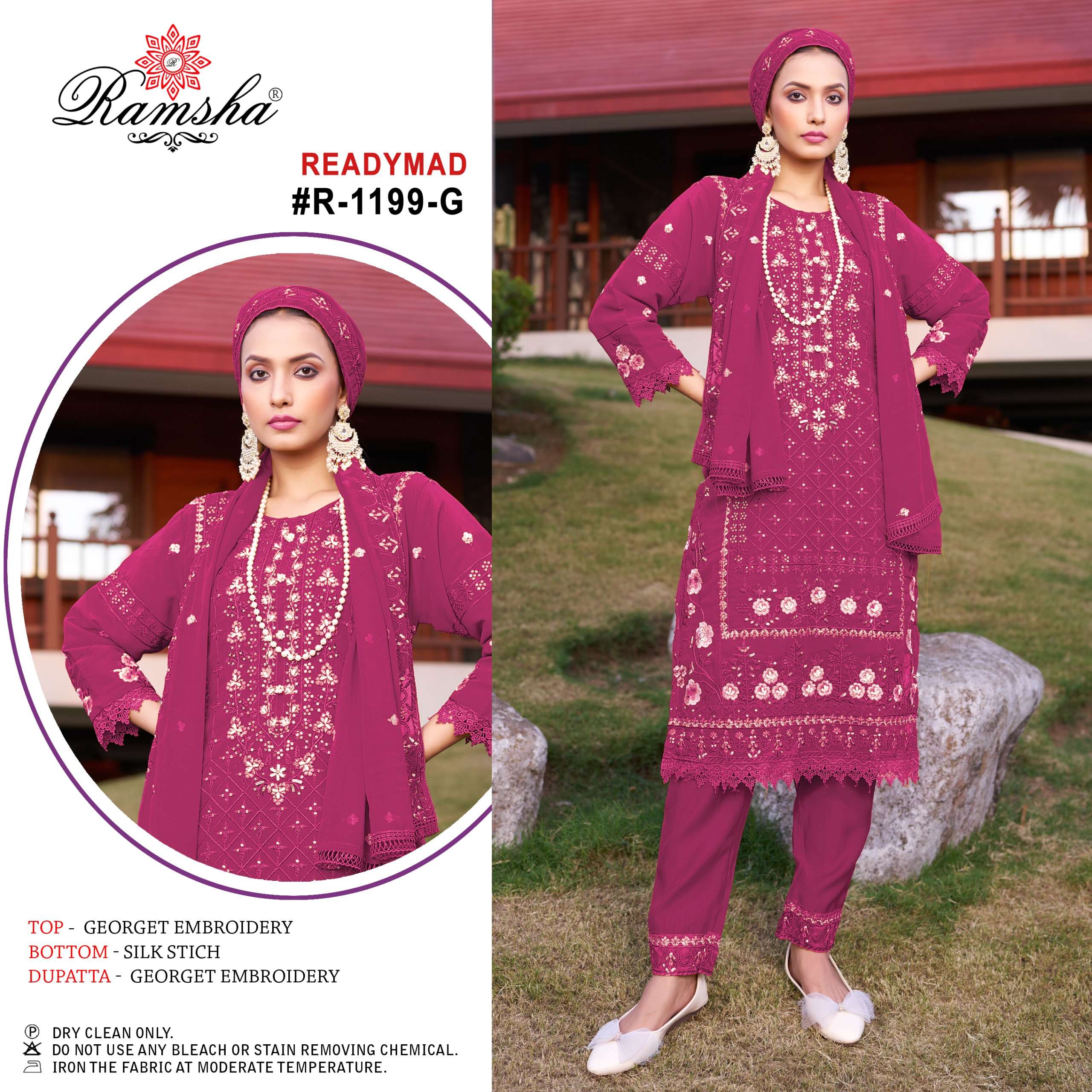 RAMSHA R 1199 EFGH GEORGETTE HEAVY EMBROIDERY DESIGNER SUIT
