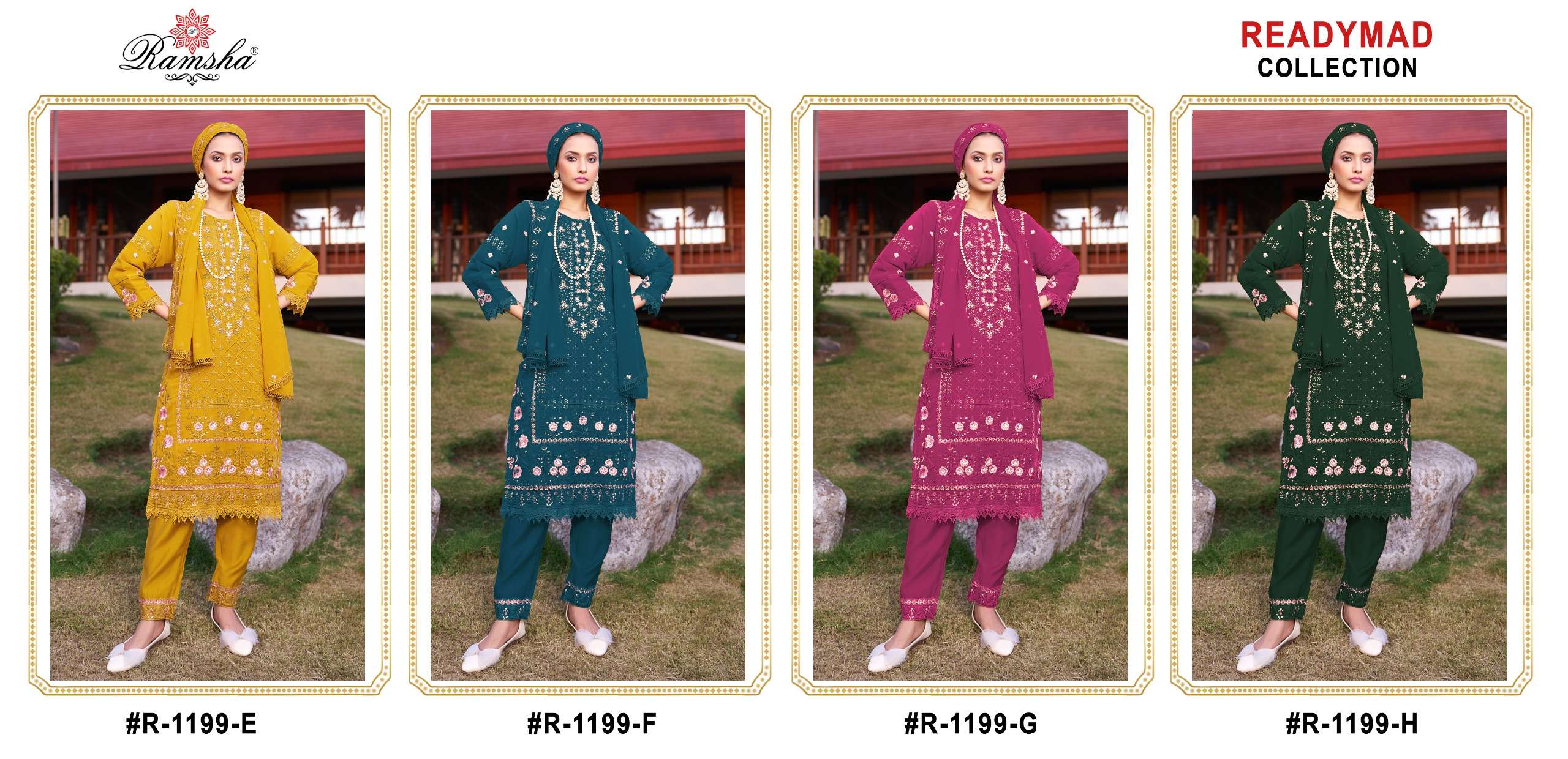 RAMSHA R 1199 EFGH GEORGETTE HEAVY EMBROIDERY DESIGNER SUIT