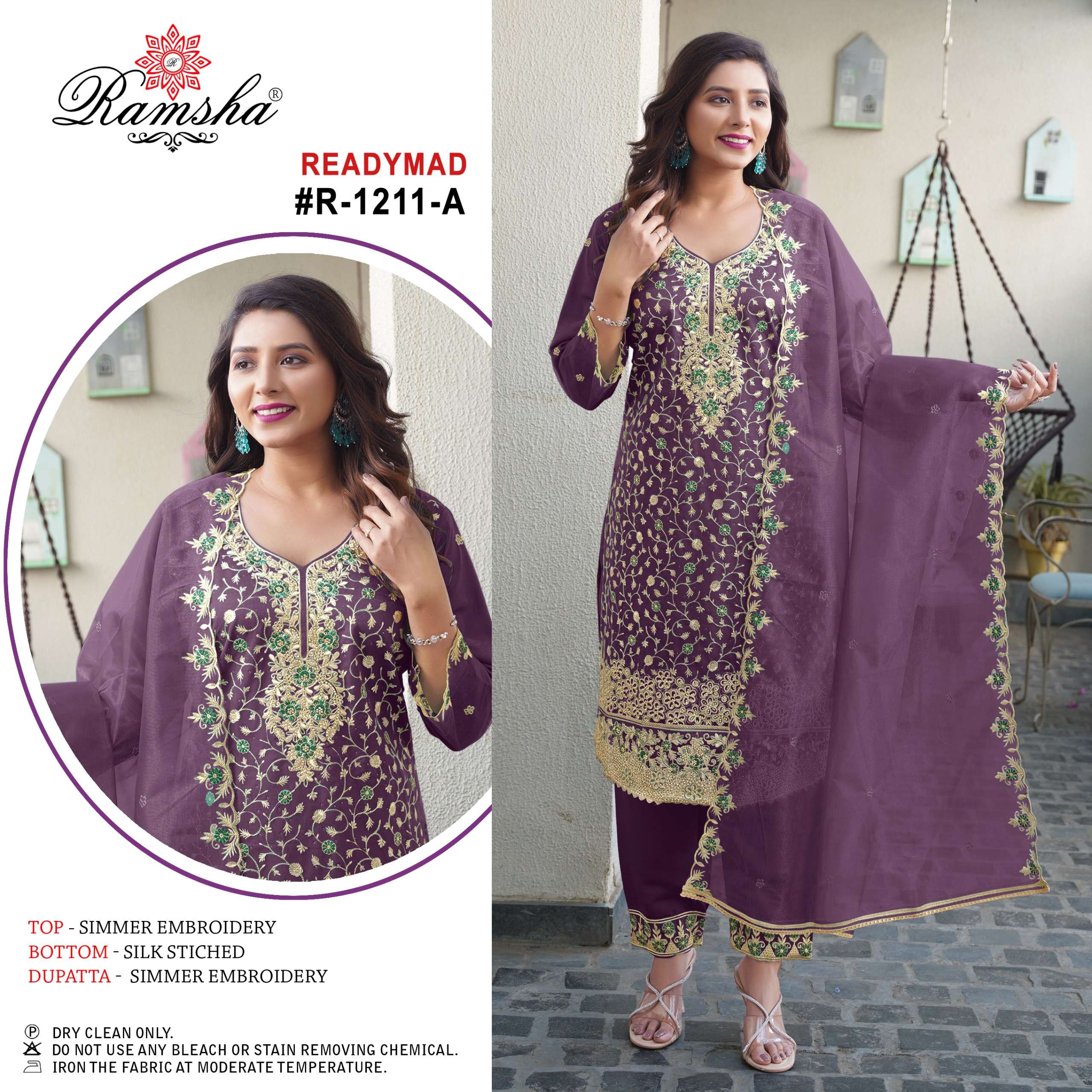 RAMSHA R 1211 SILK EMBROIDERY DESIGNER PAKISTANI SUIT