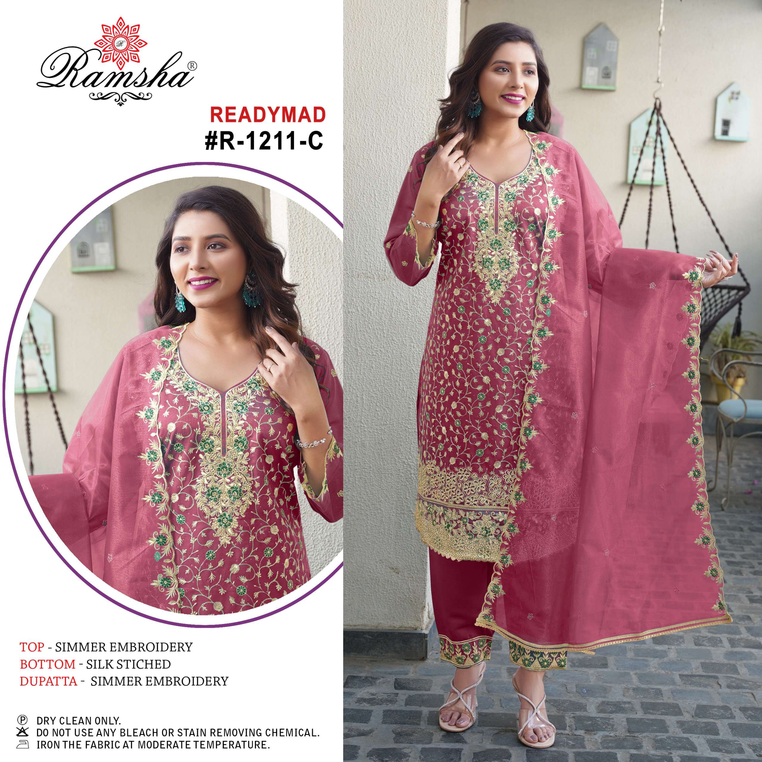 RAMSHA R 1211 SILK EMBROIDERY DESIGNER PAKISTANI SUIT