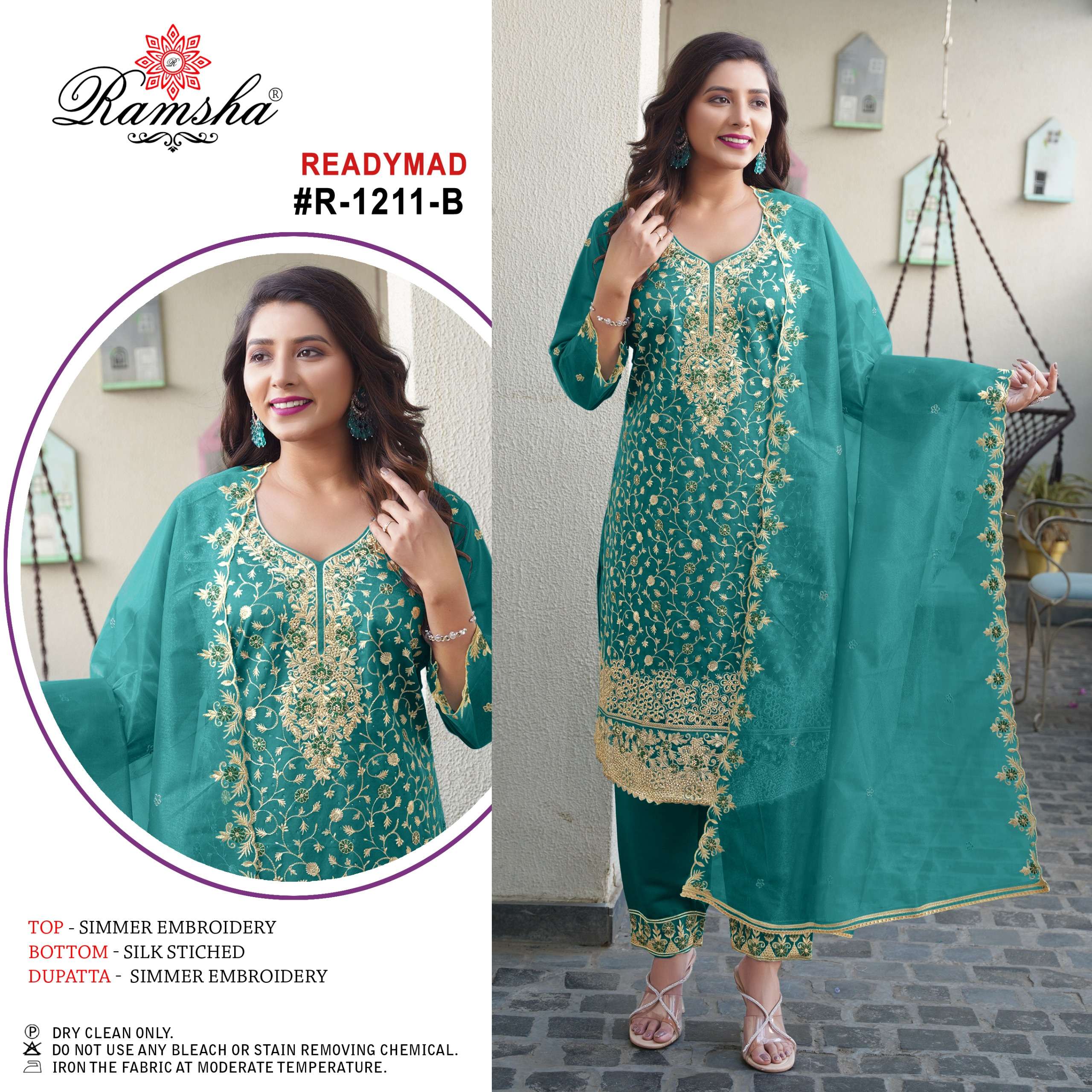 RAMSHA R 1211 SILK EMBROIDERY DESIGNER PAKISTANI SUIT