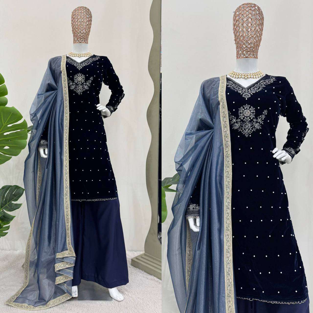 RTC 5771 VELVET DESIGNER KURTI WITH BOTTOM AND DUPATTA SET