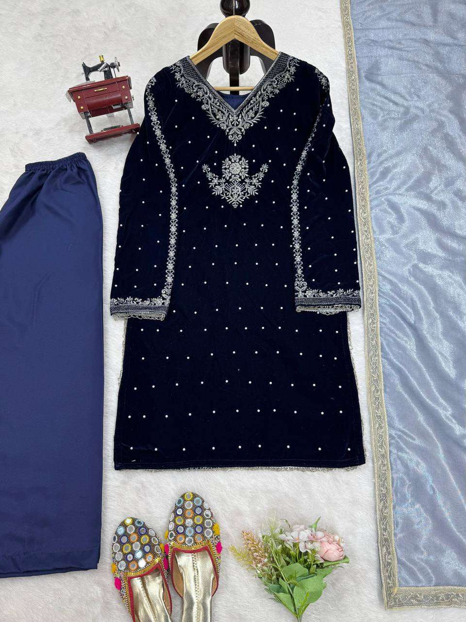 RTC 5771 VELVET DESIGNER KURTI WITH BOTTOM AND DUPATTA SET