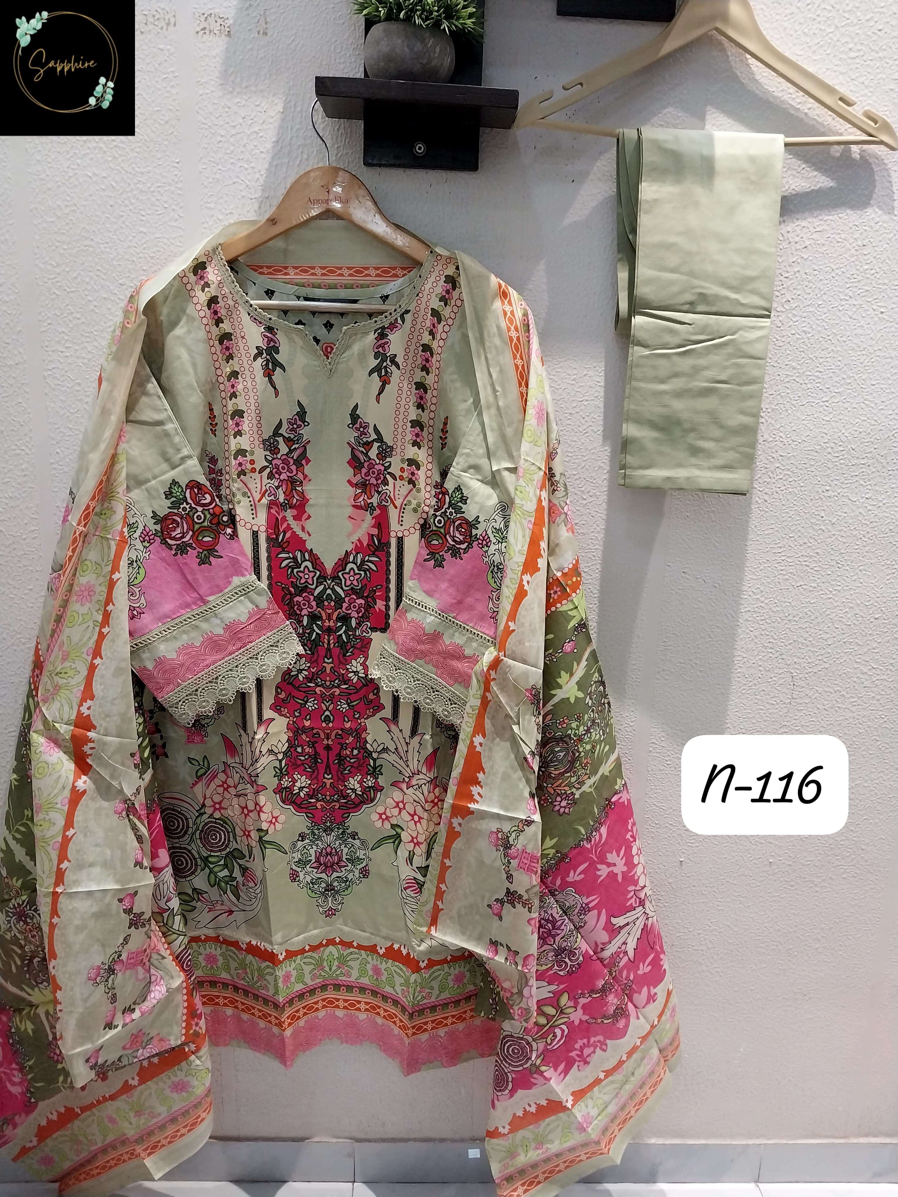 SAPPHIRE AGHA NOORAIN N 116 LAWN COTTON READY MADE SUIT