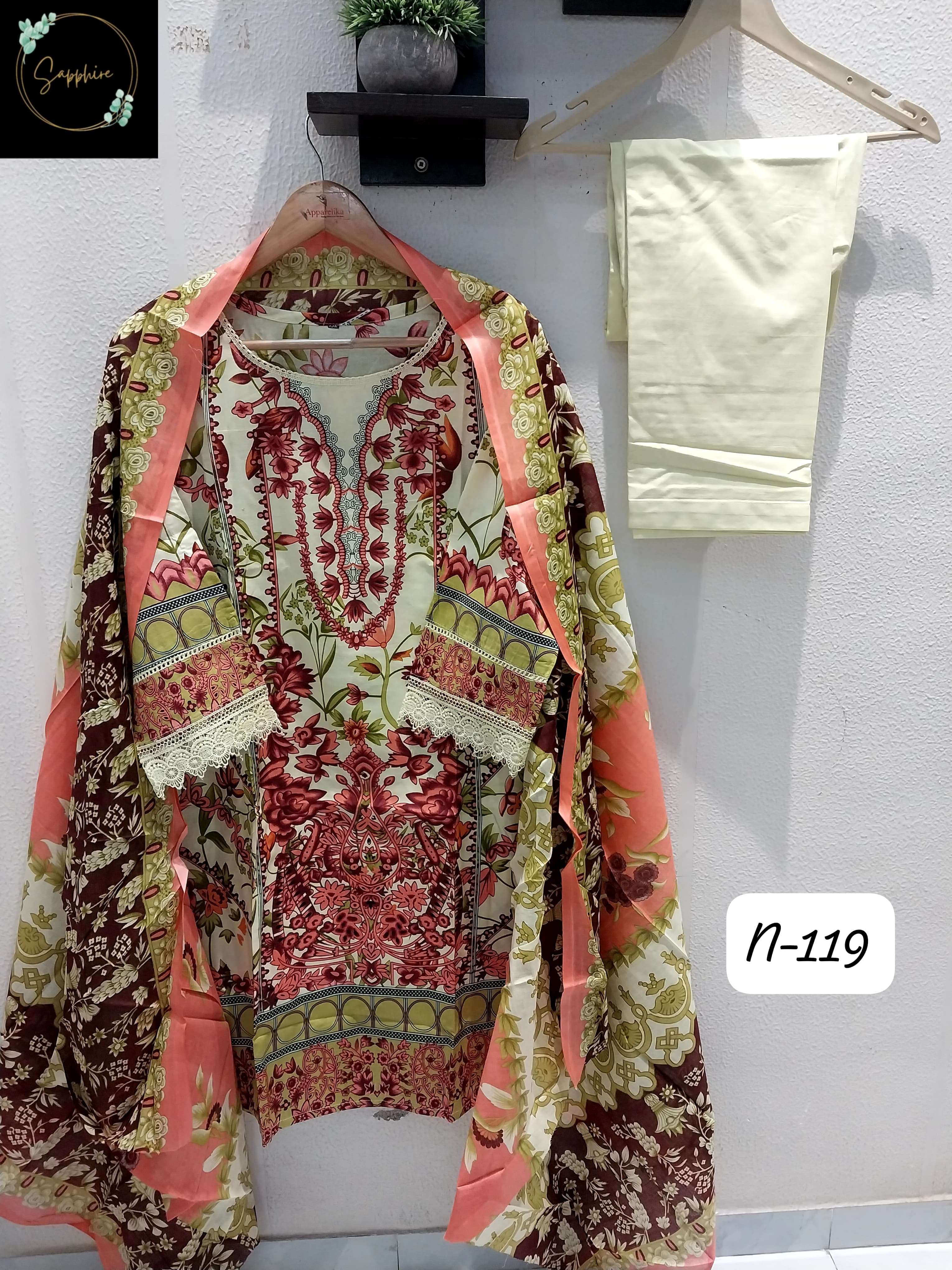 SAPPHIRE AGHA NOORAIN N 119  LAWN COTTON FANCY DESIGNER PAKISTANI SUIT