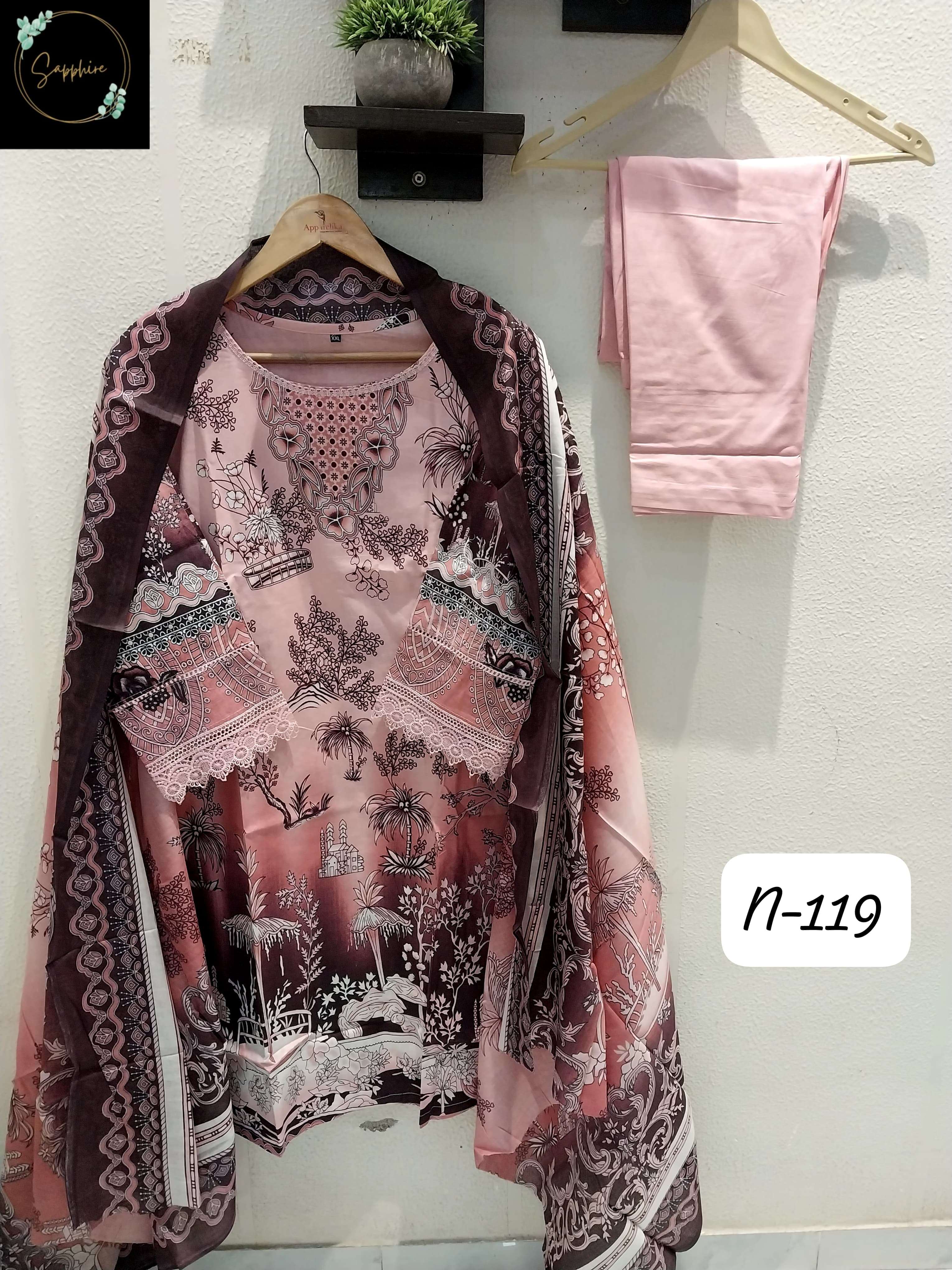 SAPPHIRE AGHA NOORAIN N 119  LAWN COTTON FANCY DESIGNER PAKISTANI SUIT