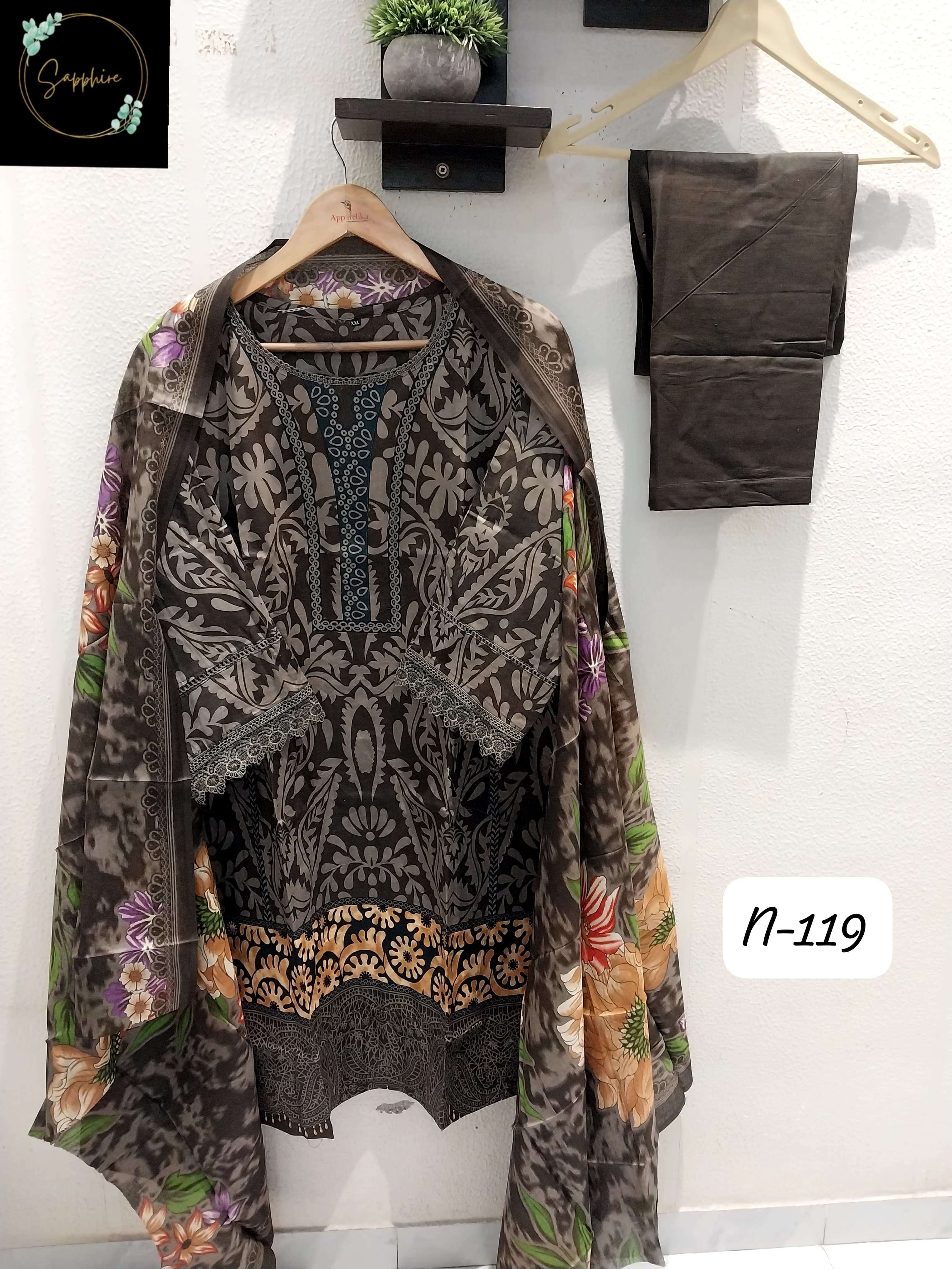 SAPPHIRE AGHA NOORAIN N 119  LAWN COTTON FANCY DESIGNER PAKISTANI SUIT