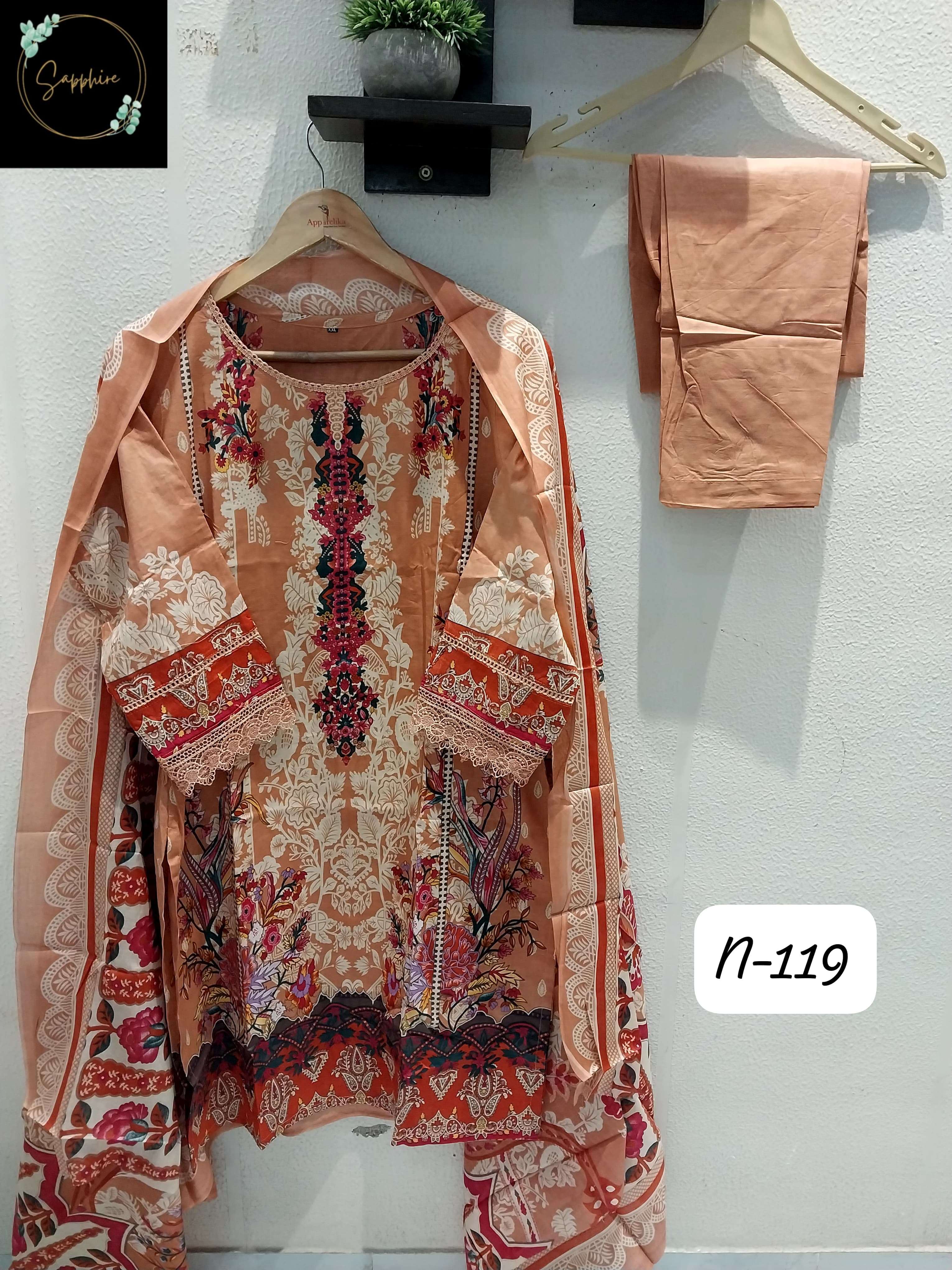 SAPPHIRE AGHA NOORAIN N 119  LAWN COTTON FANCY DESIGNER PAKISTANI SUIT