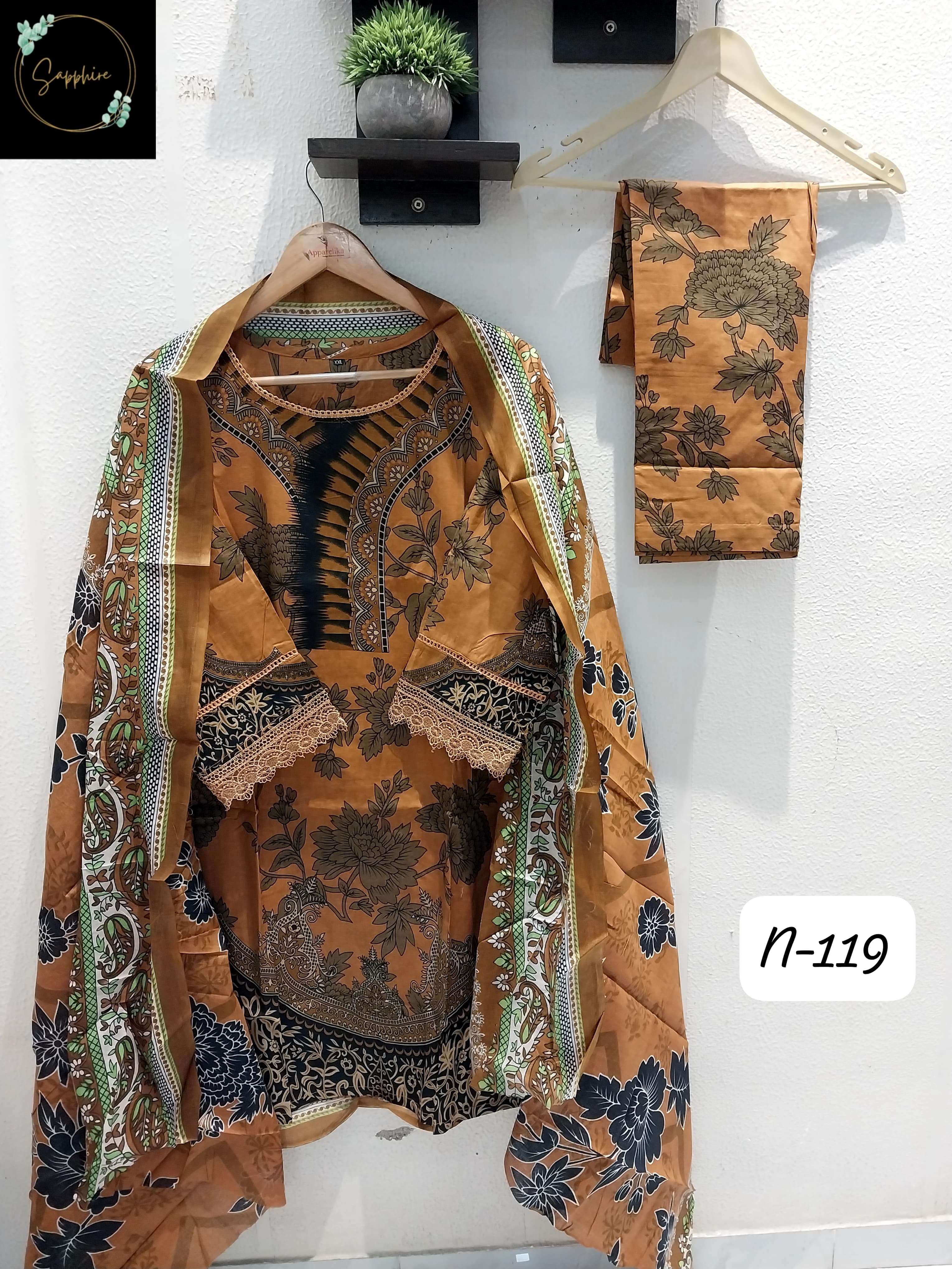 SAPPHIRE AGHA NOORAIN N 119  LAWN COTTON FANCY DESIGNER PAKISTANI SUIT
