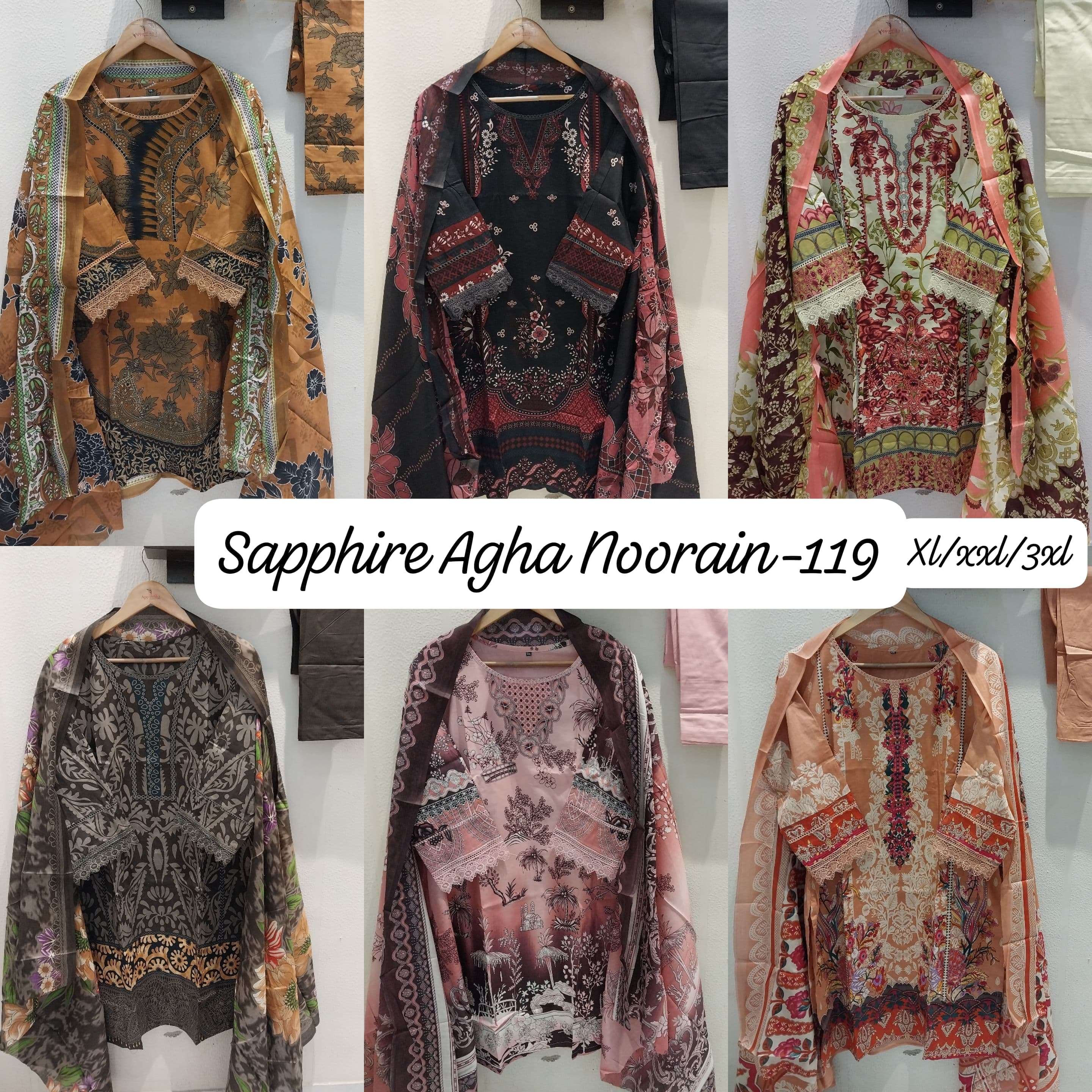 SAPPHIRE AGHA NOORAIN N 119  LAWN COTTON FANCY DESIGNER PAKISTANI SUIT