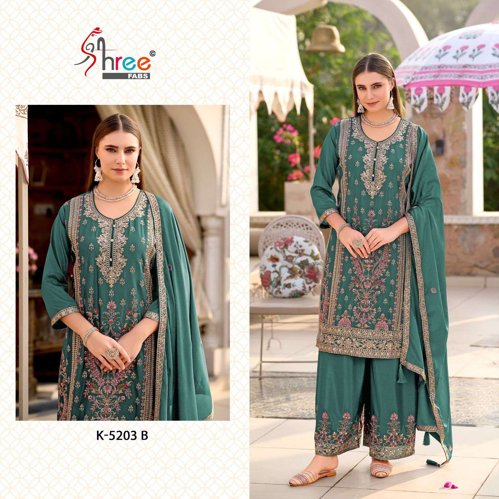 SHREE FABS K 5203 HEAVY EMBROIDERED DESIGNER SUIT
