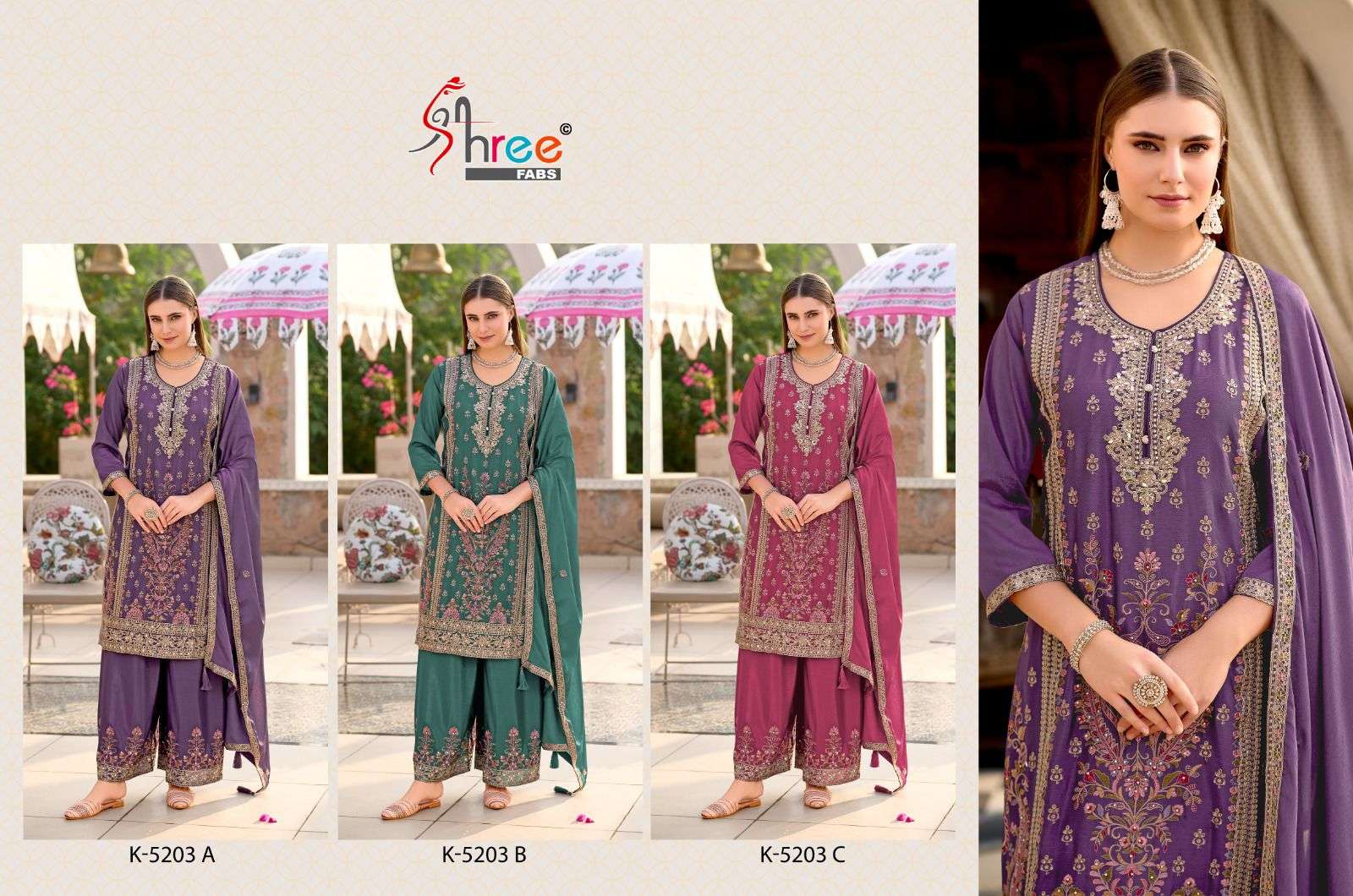 SHREE FABS K 5203 HEAVY EMBROIDERED DESIGNER SUIT
