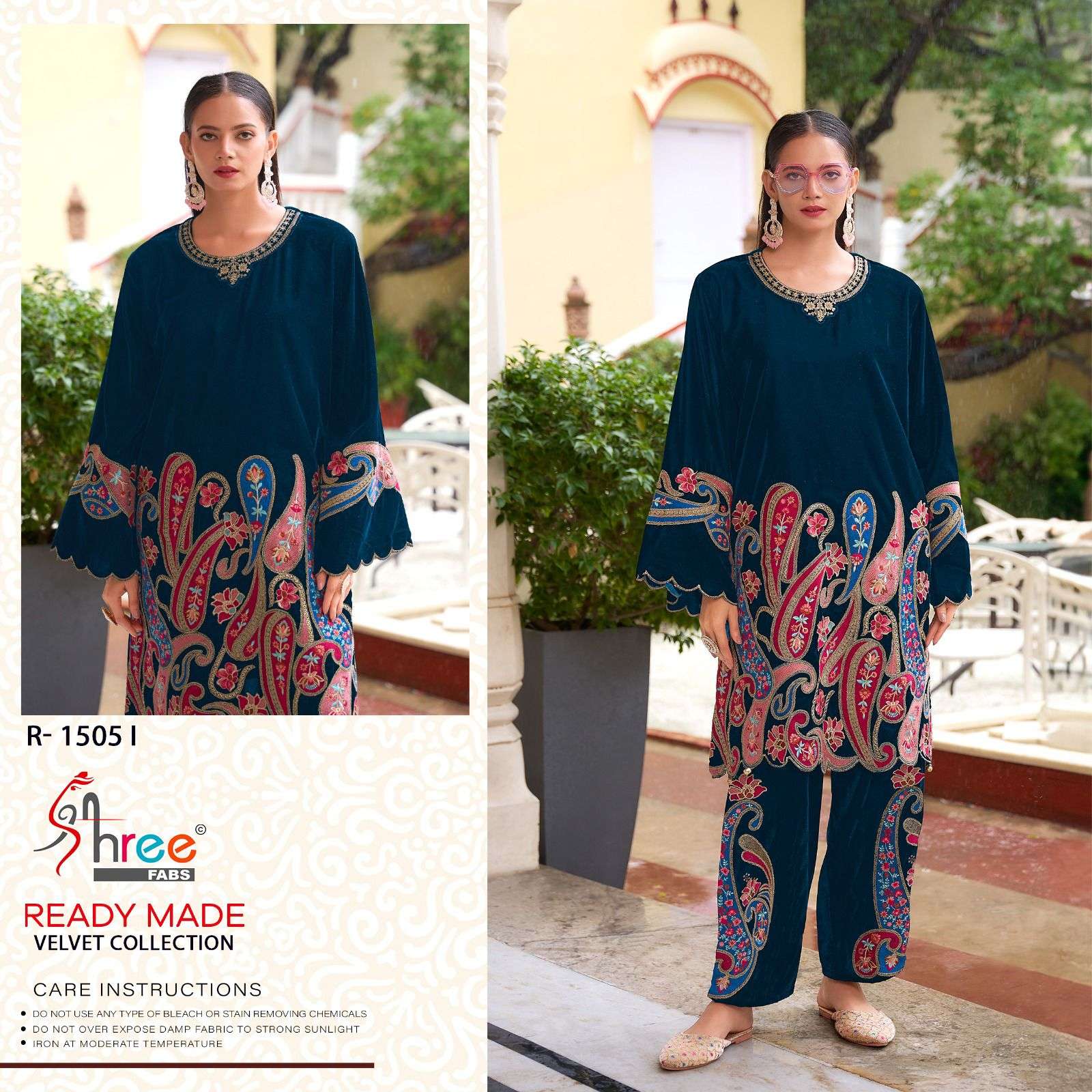SHREE FABS R 1505 VELVET DESIGNER PAKISTANI STYLE KURTI WITH BOTTOM