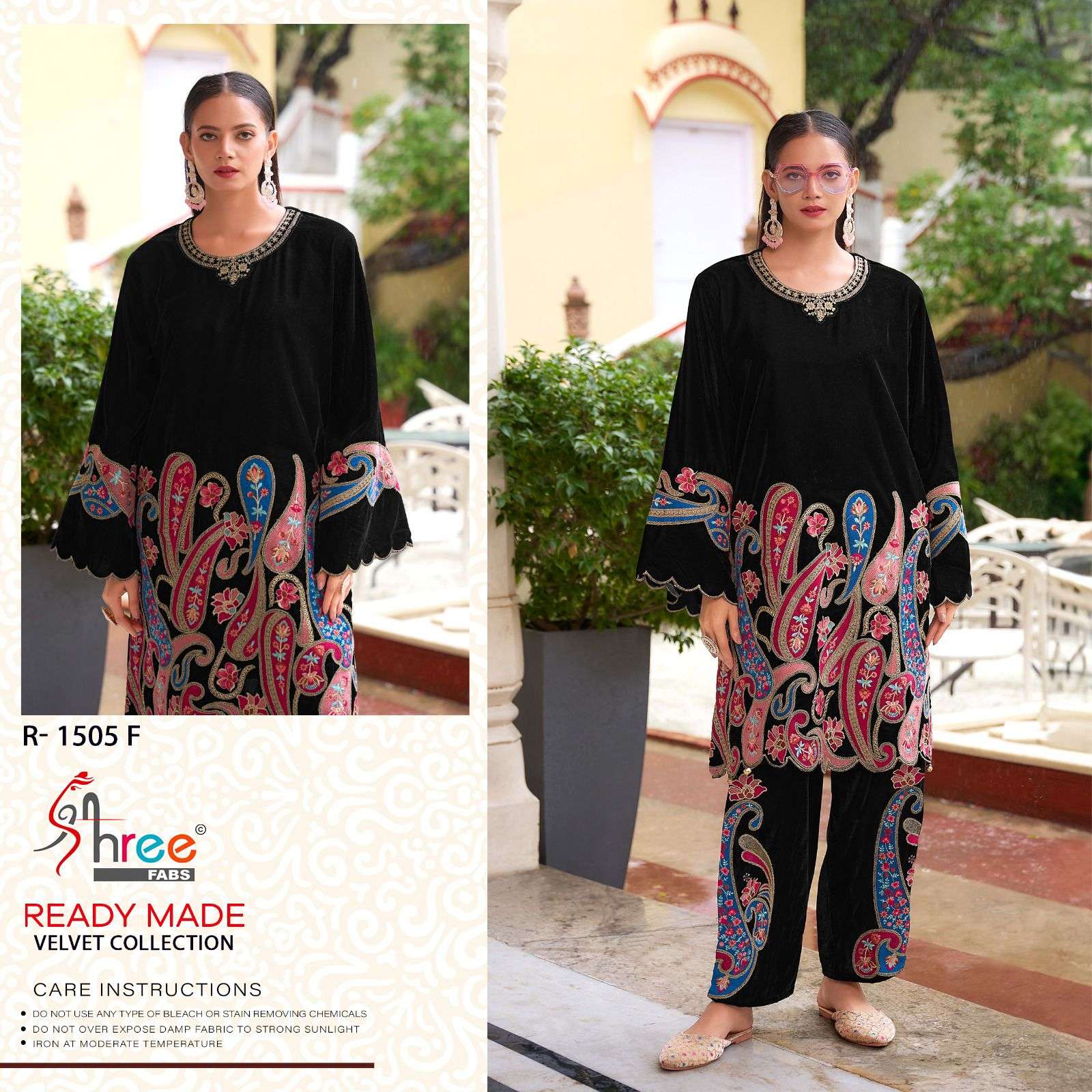 SHREE FABS R 1505 VELVET DESIGNER PAKISTANI STYLE KURTI WITH BOTTOM