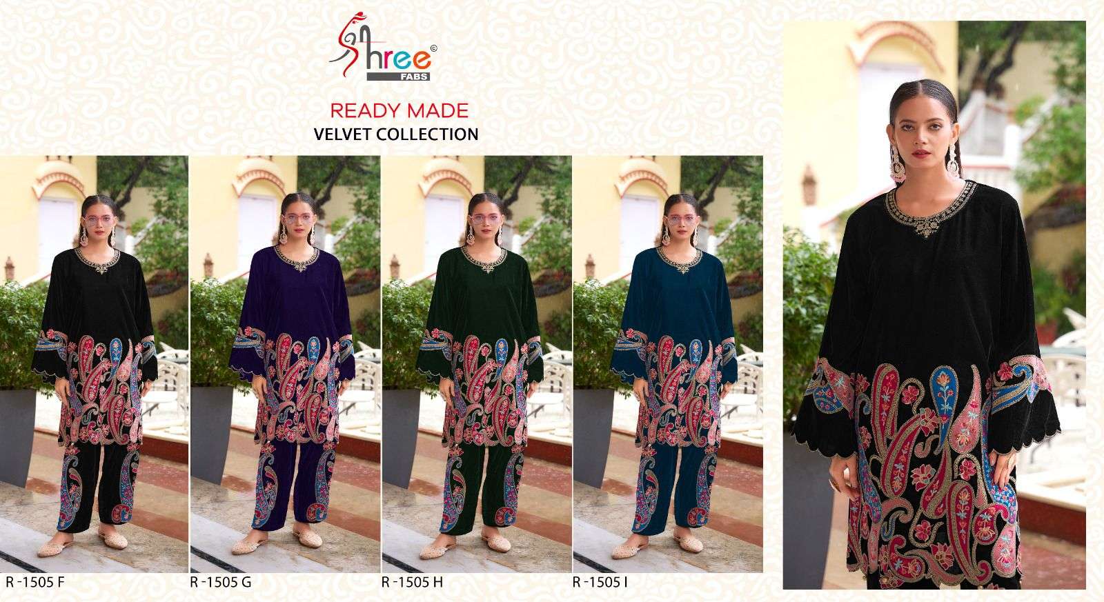 SHREE FABS R 1505 VELVET DESIGNER PAKISTANI STYLE KURTI WITH BOTTOM