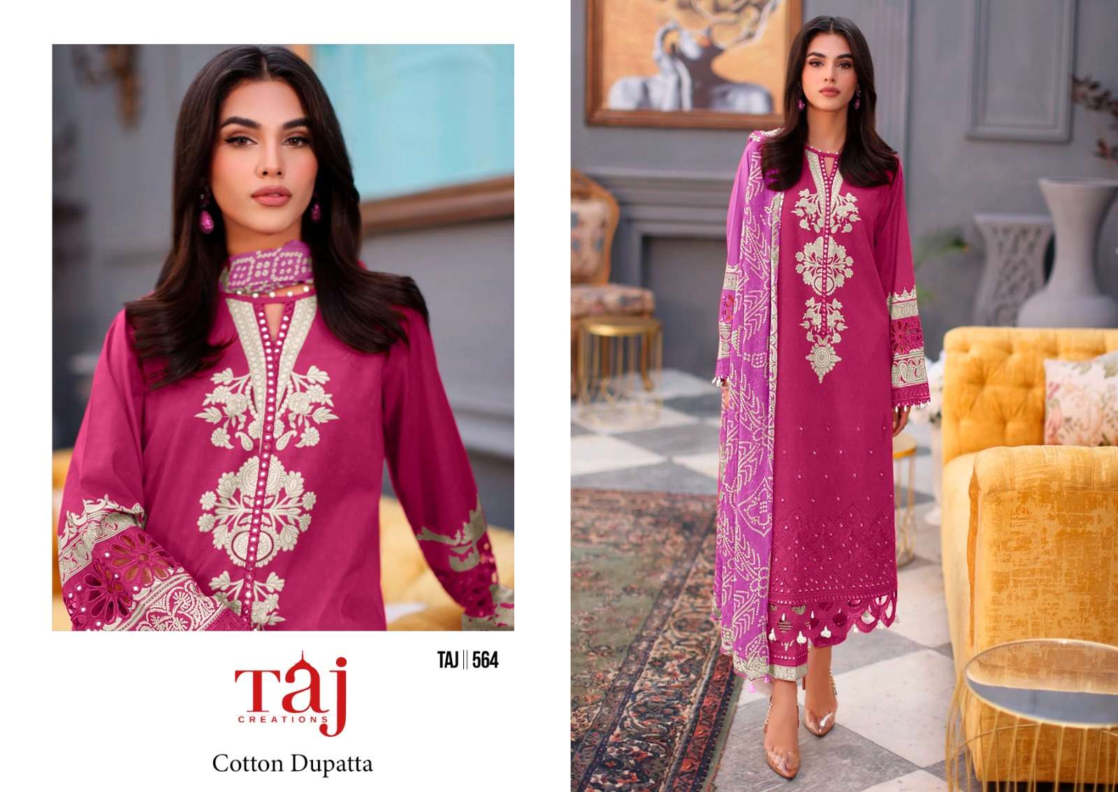 TAJ CREATION D NO 564 TO 566 COTTON FANCY WORK SALWAR KAMEEZ 