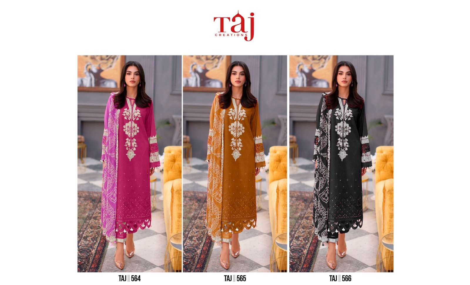 TAJ CREATION D NO 564 TO 566 COTTON FANCY WORK SALWAR KAMEEZ 