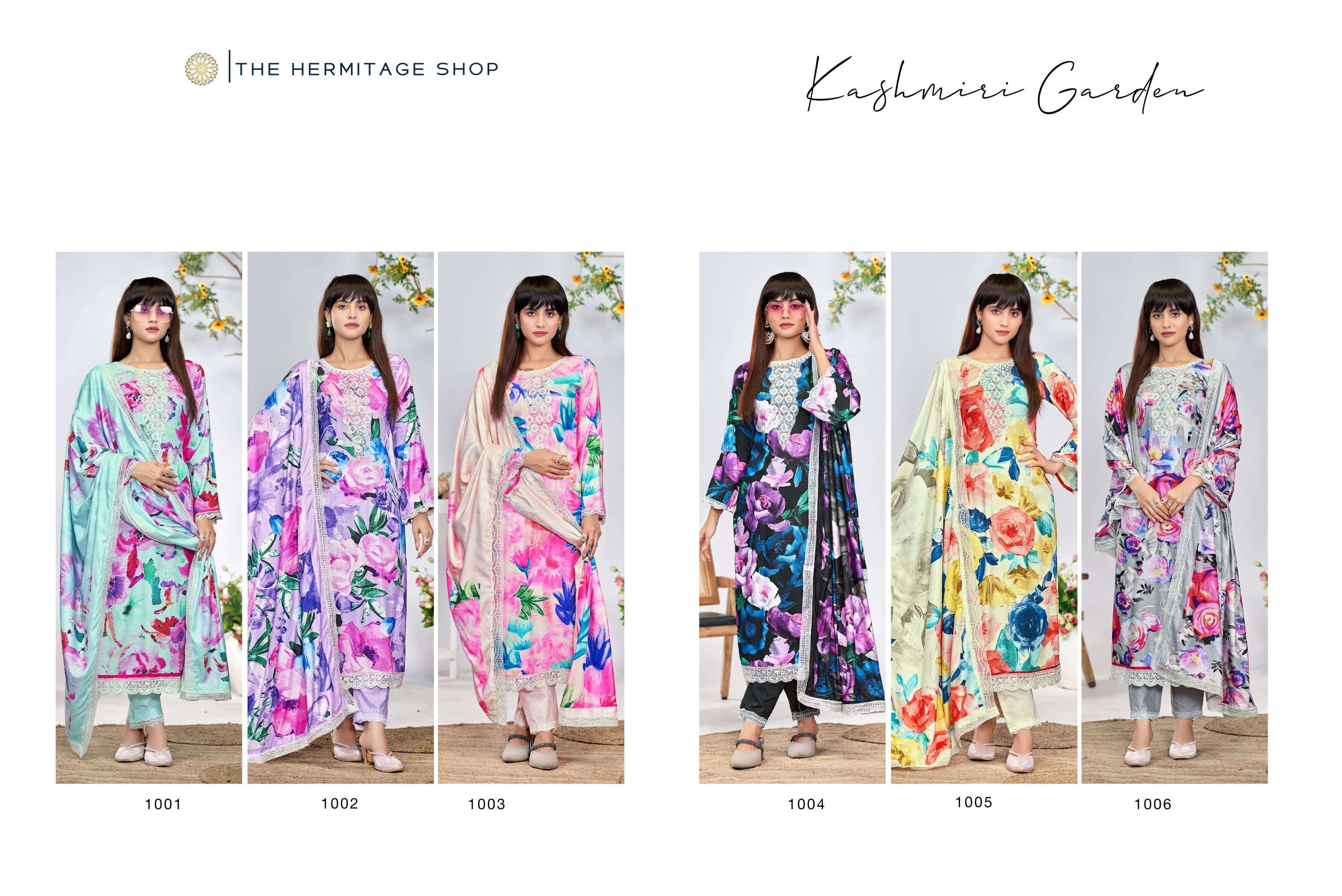 THE HERMITAGE SHOP KASHMIRI GARDEN LAWN COTTON DIGITAL PRINTS WITH FANCY WORK SUIT