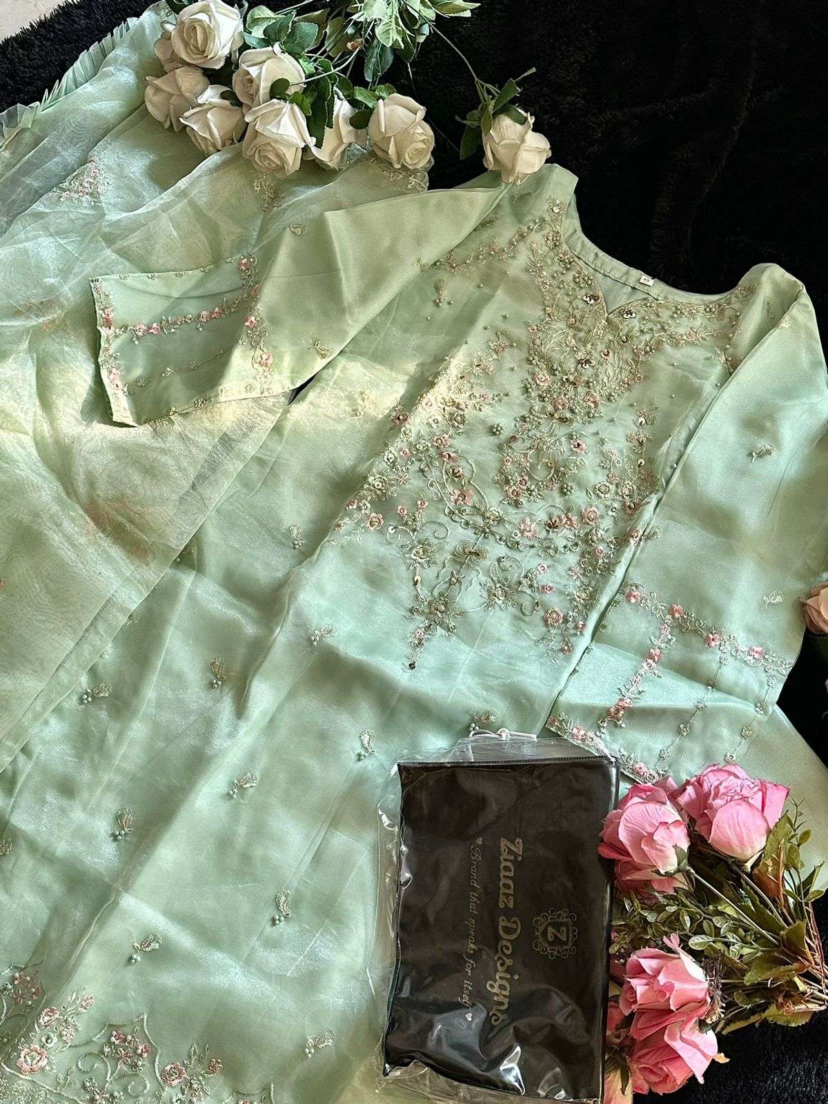 ZIAAZ DESIGNS CODE NO - 460 BEAUTIFUL DESIGN ORGANZA HEAVY EMBROIDERED WITH HANDWORK PARTY WEAR SUIT