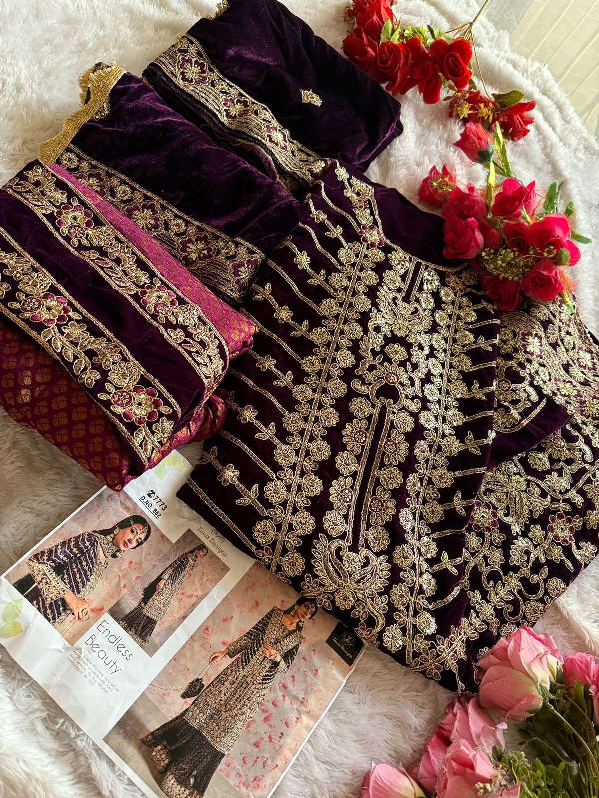ZIAAZ DESIGNS CODE NO - 652 VELVET BEAUTIFUL EMBROIDERED CODING WORK PARTY WEAR SUIT