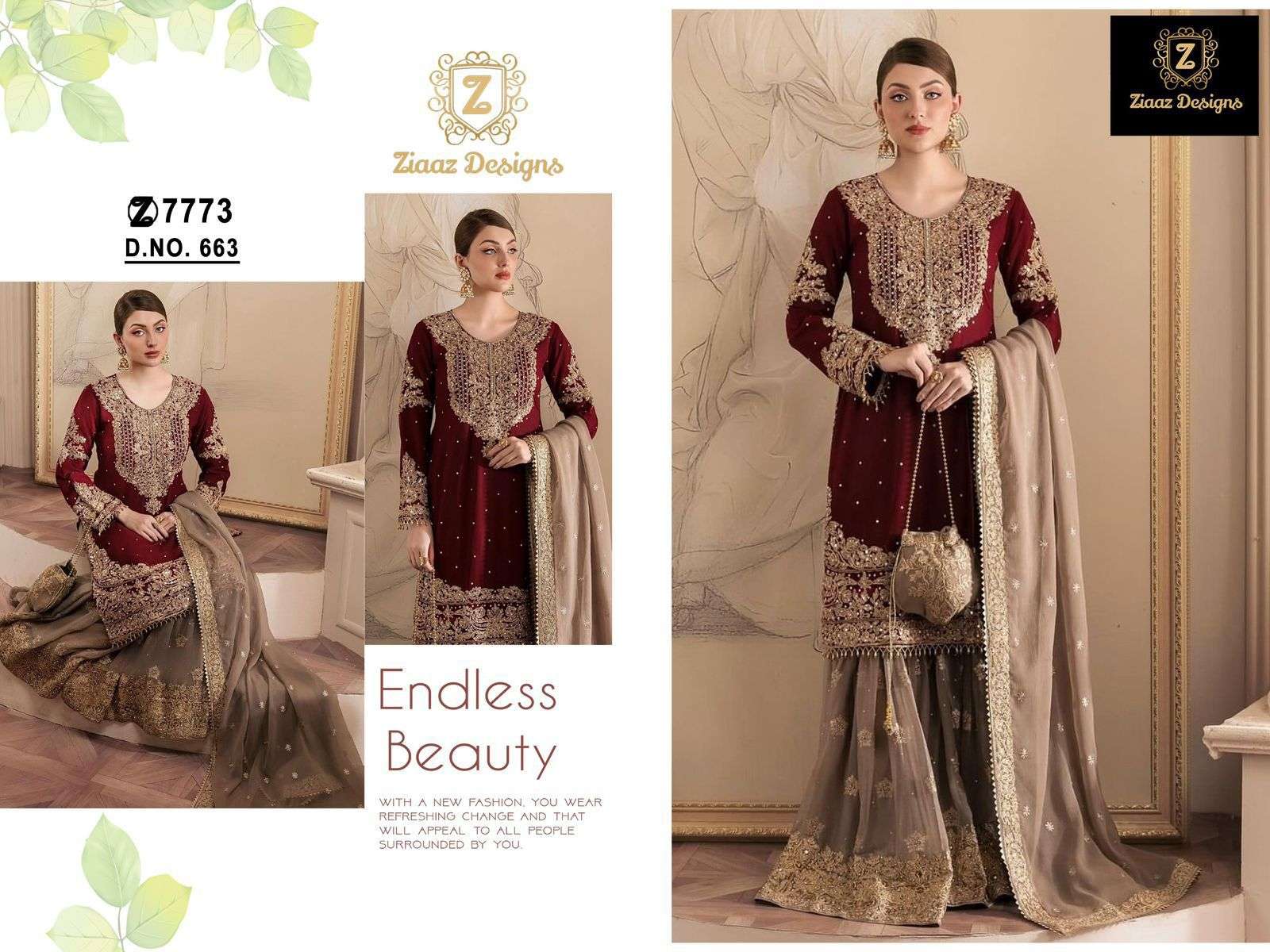 ZIAAZ DESIGNS CODE NO - 663 GEORGETTE BEAUTIFUL HEAVY EMBROIDERED CODING WORK PARTY WEAR SUIT