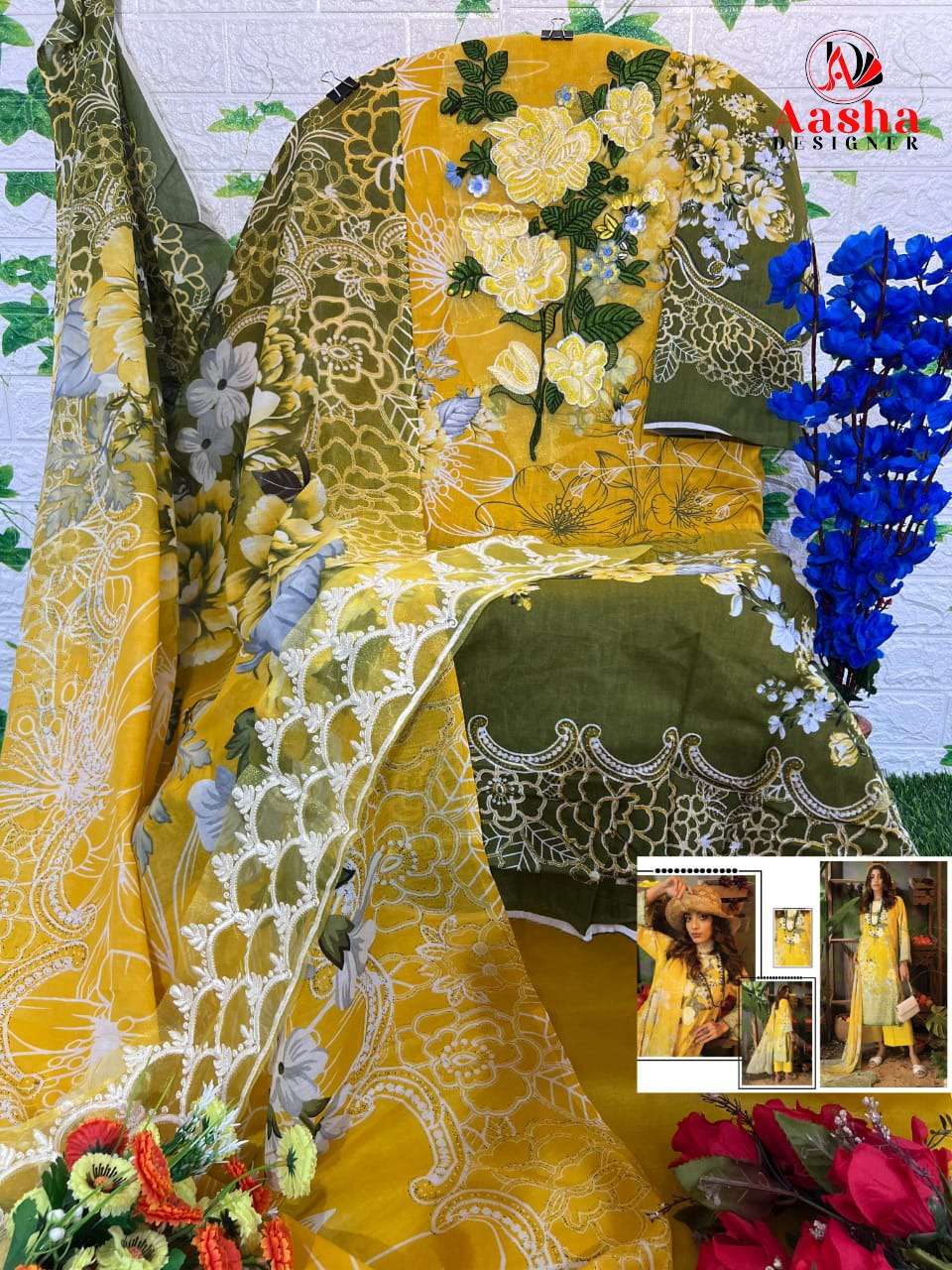 AASHA DESIGNER DESIGN NO - 1013 PURE COTTON PRINT EXCLUSIVE EMBROIDERED SALWAR SUIT