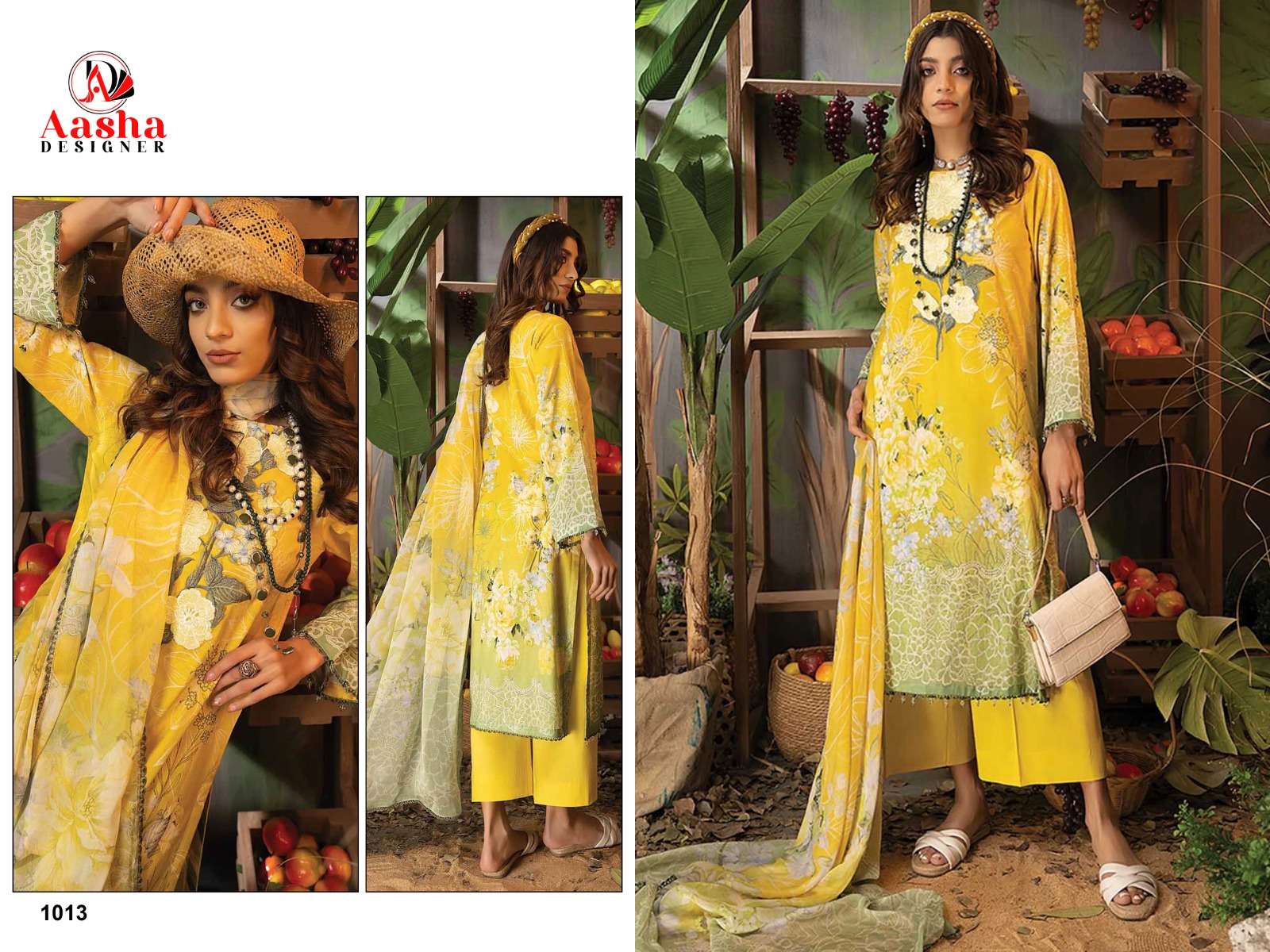 AASHA DESIGNER DESIGN NO - 1013 PURE COTTON PRINT EXCLUSIVE EMBROIDERED SALWAR SUIT