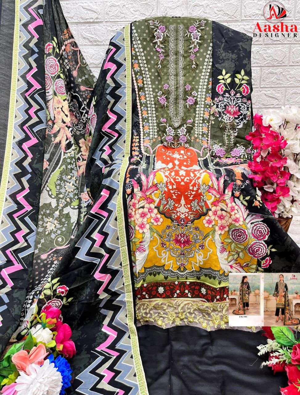 AASHA DESIGNER DESIGN NO - 1088-1089 PURE COTTON PRINT HEAVY EMRBOIDERED PAKISTANI SALWAR SUIT