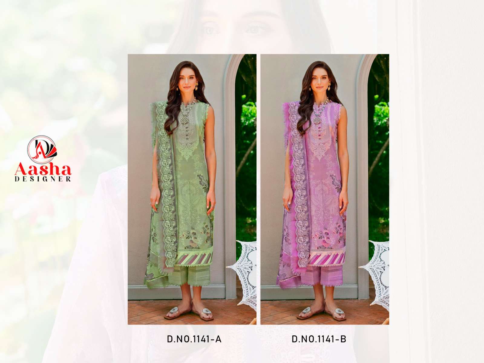 AASHA DESIGNER DESIGN NO - 1141 AB PURE COTTON PRINT EXCLUSIVE PATCH EMBROIDERED SALWAR SUIT