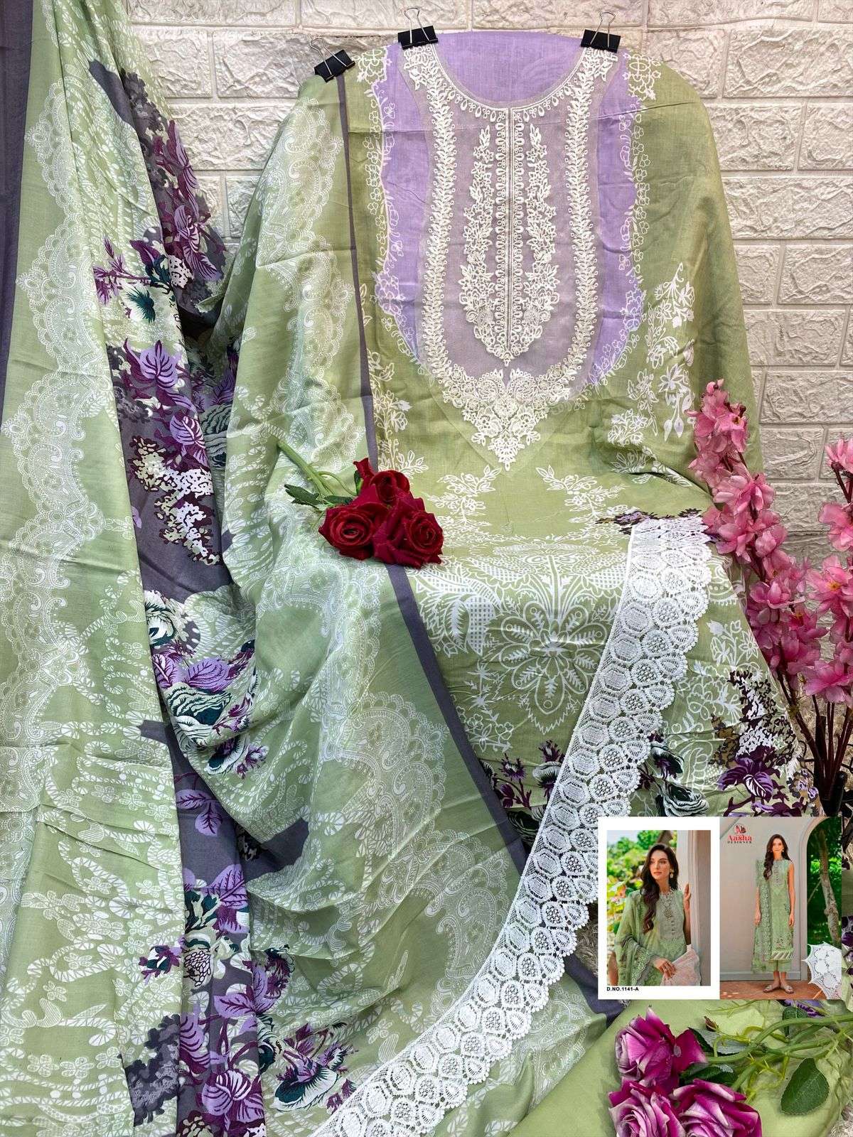 AASHA DESIGNER DESIGN NO - 1141 AB PURE COTTON PRINT EXCLUSIVE PATCH EMBROIDERED SALWAR SUIT