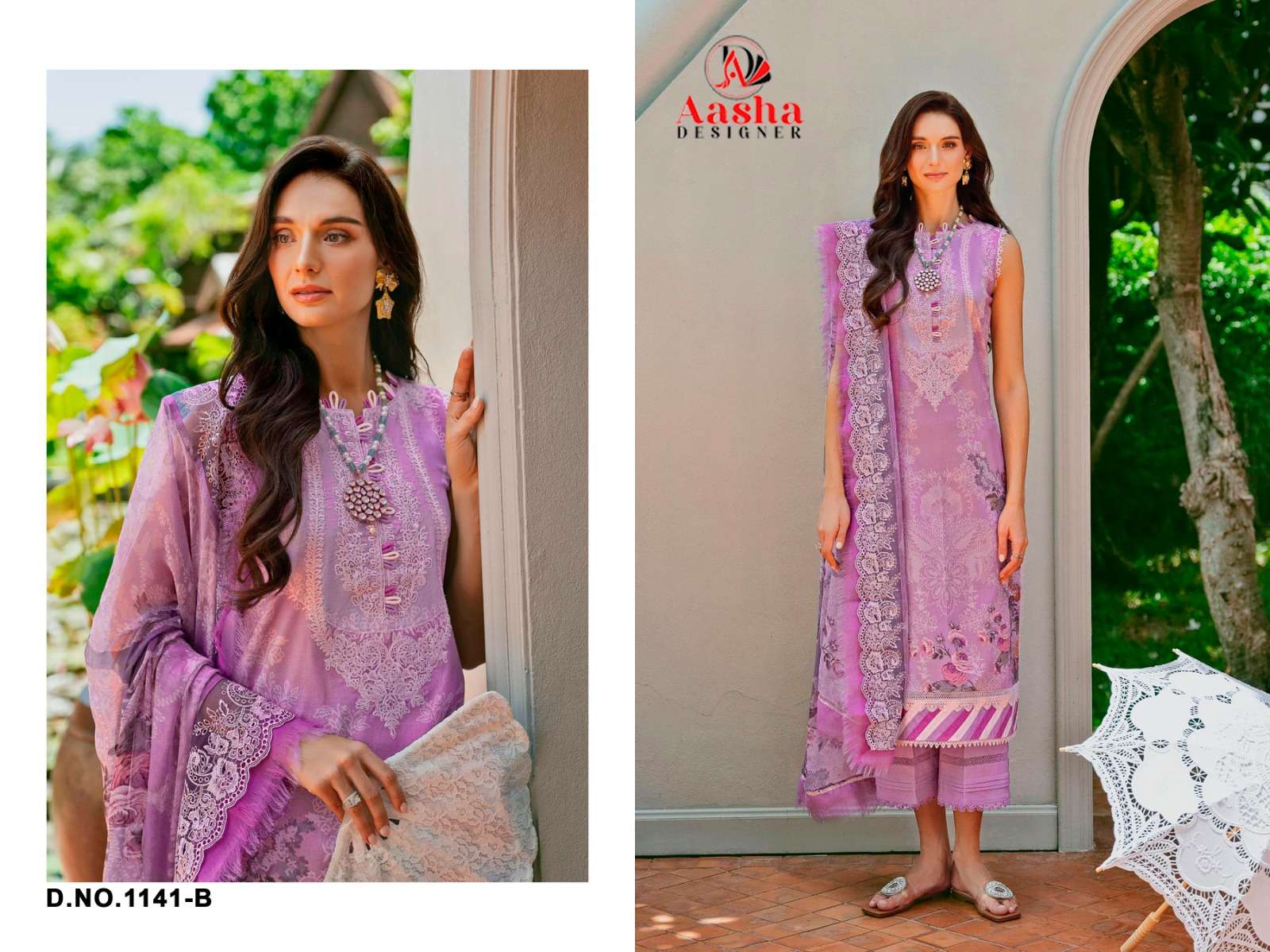 AASHA DESIGNER DESIGN NO - 1141 AB PURE COTTON PRINT EXCLUSIVE PATCH EMBROIDERED SALWAR SUIT