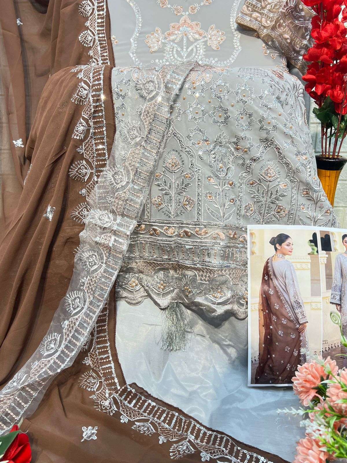 AL KHUSHBU DESIGN NO - 6006-6007-6008 GEORGETTE HEAVY EMBROIDERED PAKISTANI SUIT