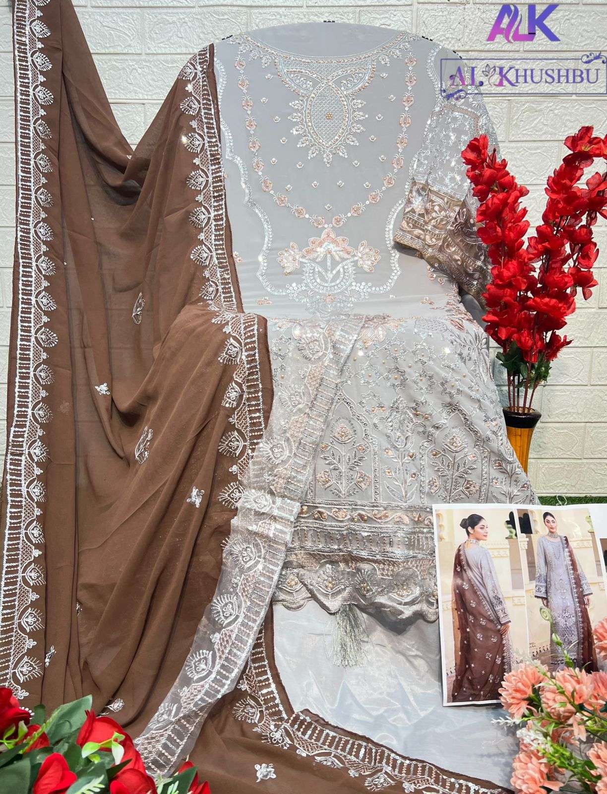 AL KHUSHBU DESIGN NO - 6006-6007-6008 GEORGETTE HEAVY EMBROIDERED PAKISTANI SUIT