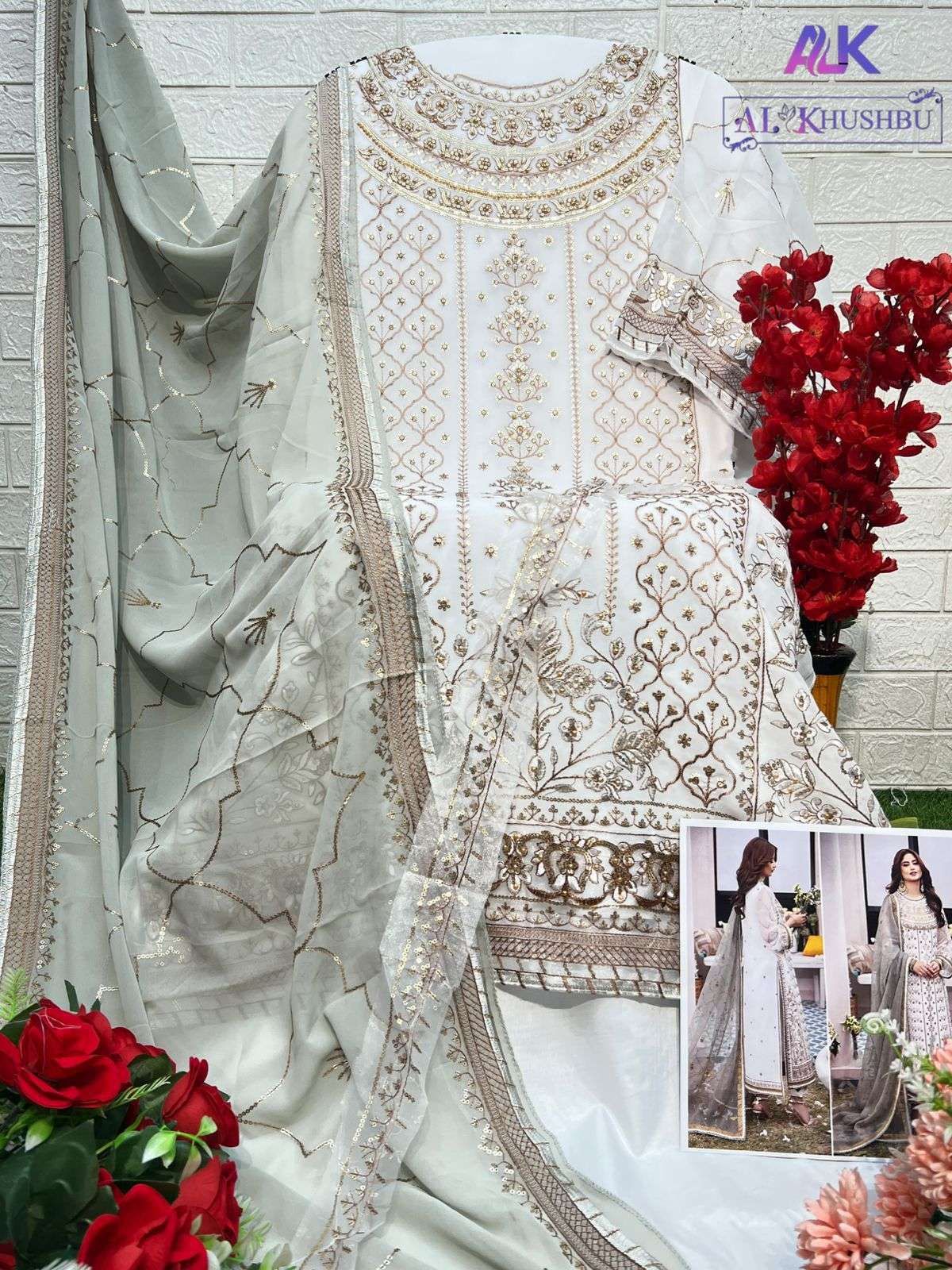 AL KHUSHBU DESIGN NO - 6006-6007-6008 GEORGETTE HEAVY EMBROIDERED PAKISTANI SUIT